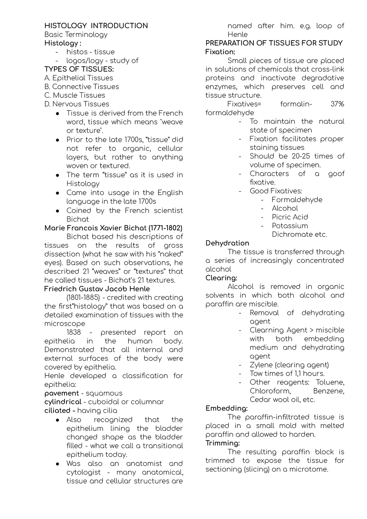 Histology- Reviewer- Prelim - HISTOLOGY INTRODUCTION Basic Terminology ...