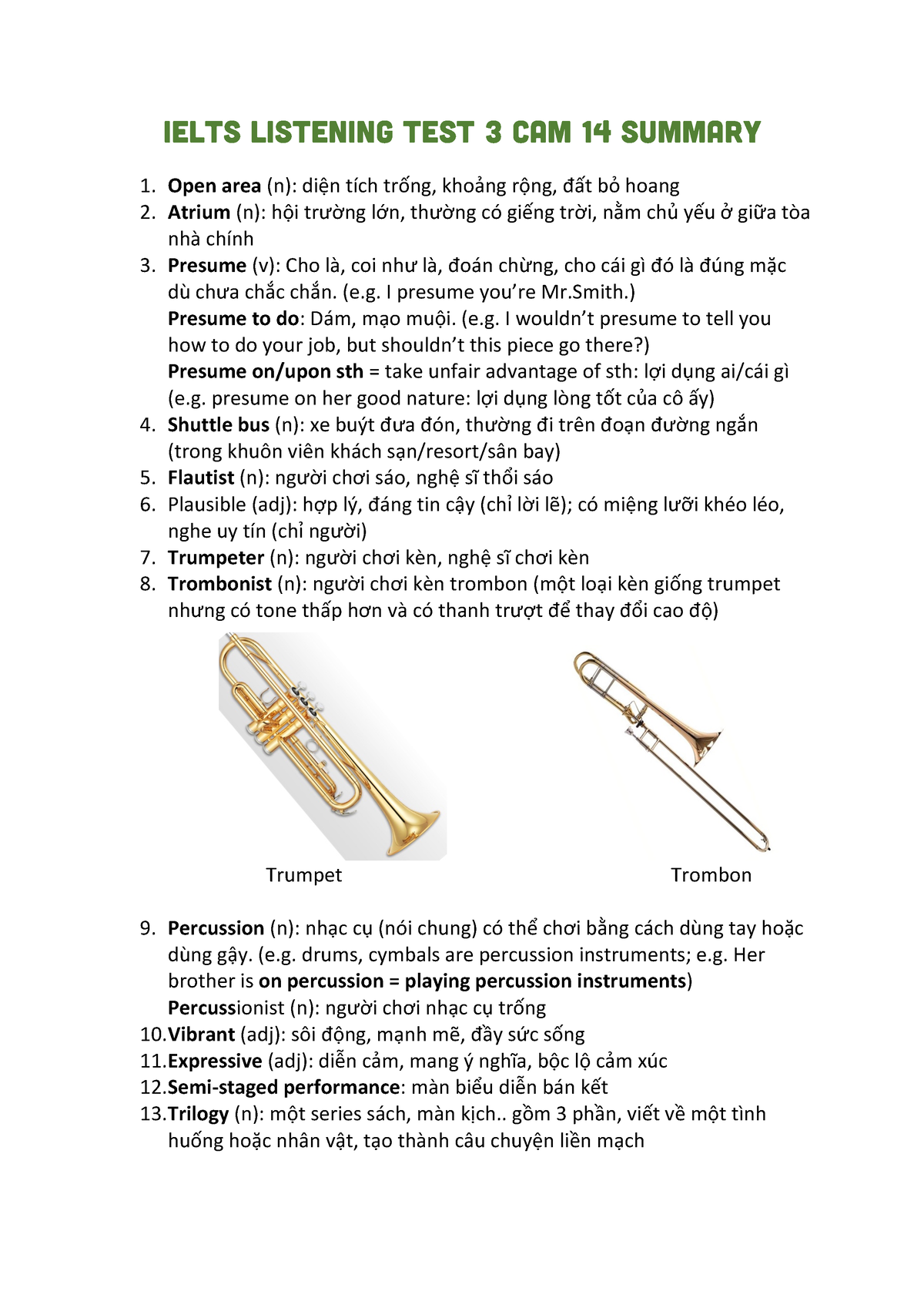 Ielts Listening TEST 3 CAM 14 Summary Vocab - IELTS LISTENING TEST 3 ...