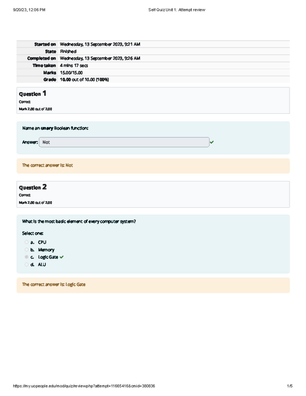 Self Quiz Unit 1 Attempt review Test 1 - Started on Wednesday, 13 ...