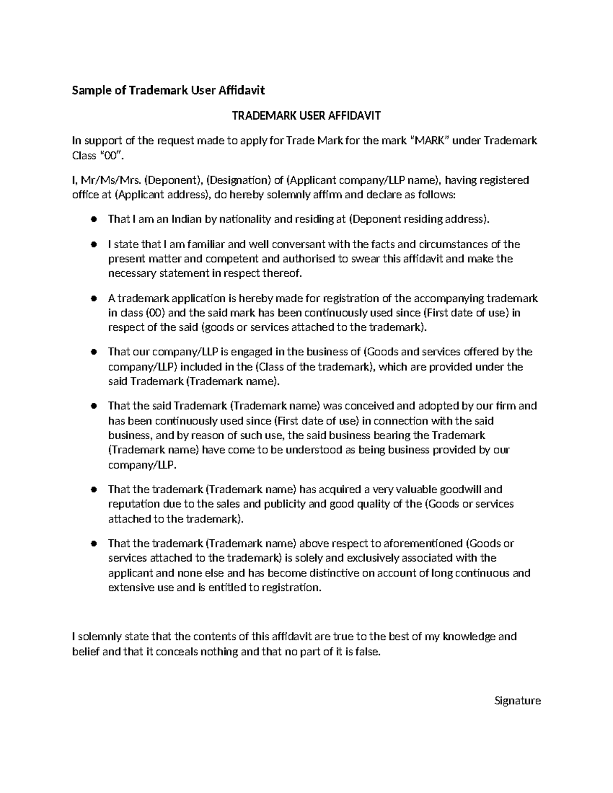 Sample-of-Trademark-User-Affidavit - Sample of Trademark User Affidavit ...