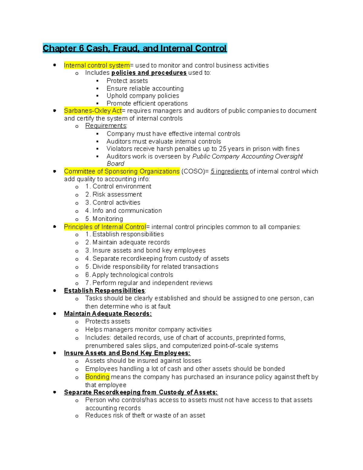 Chapter 6 Cash, Fraud, And Internal Control - Chapter 6 Cash, Fraud ...