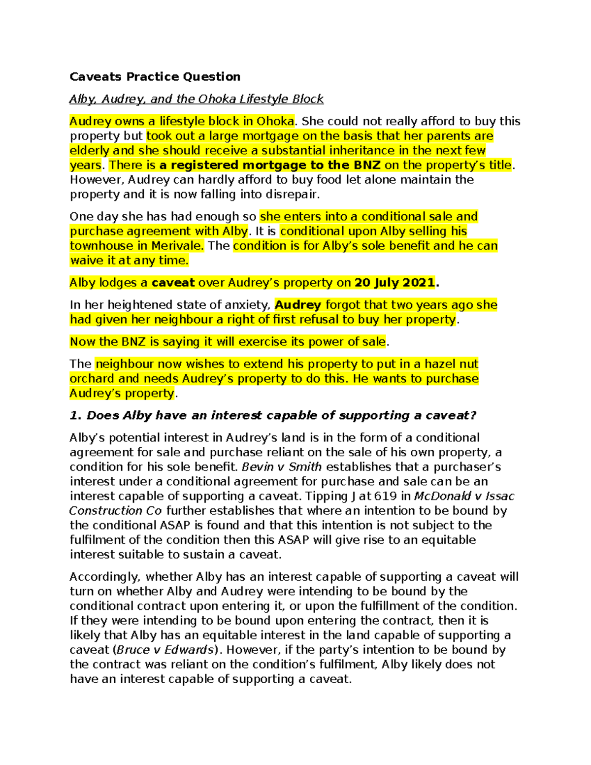 Caveats Practice Question - Caveats Practice Question Alby, Audrey, and ...
