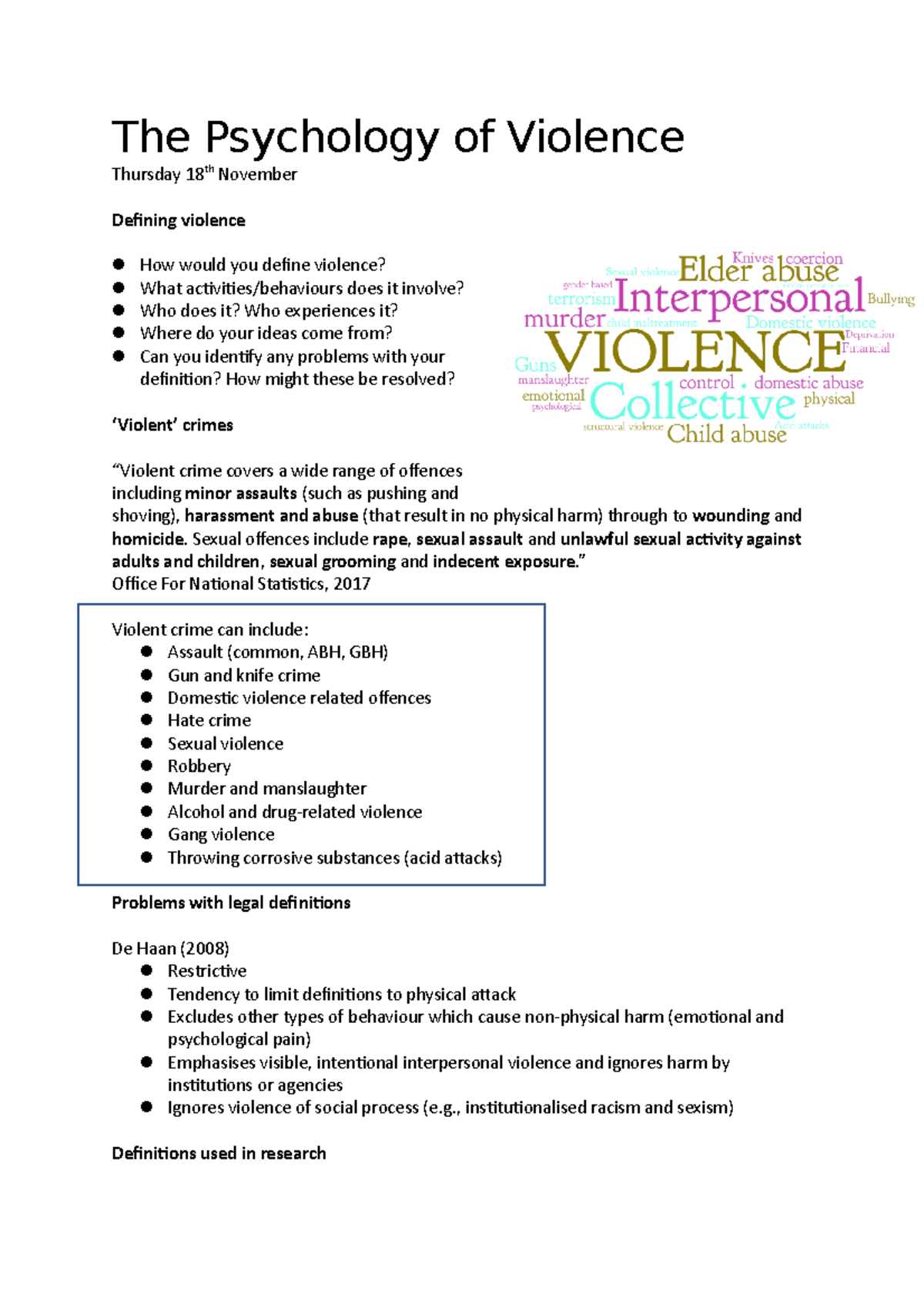 psychology research topics on violence