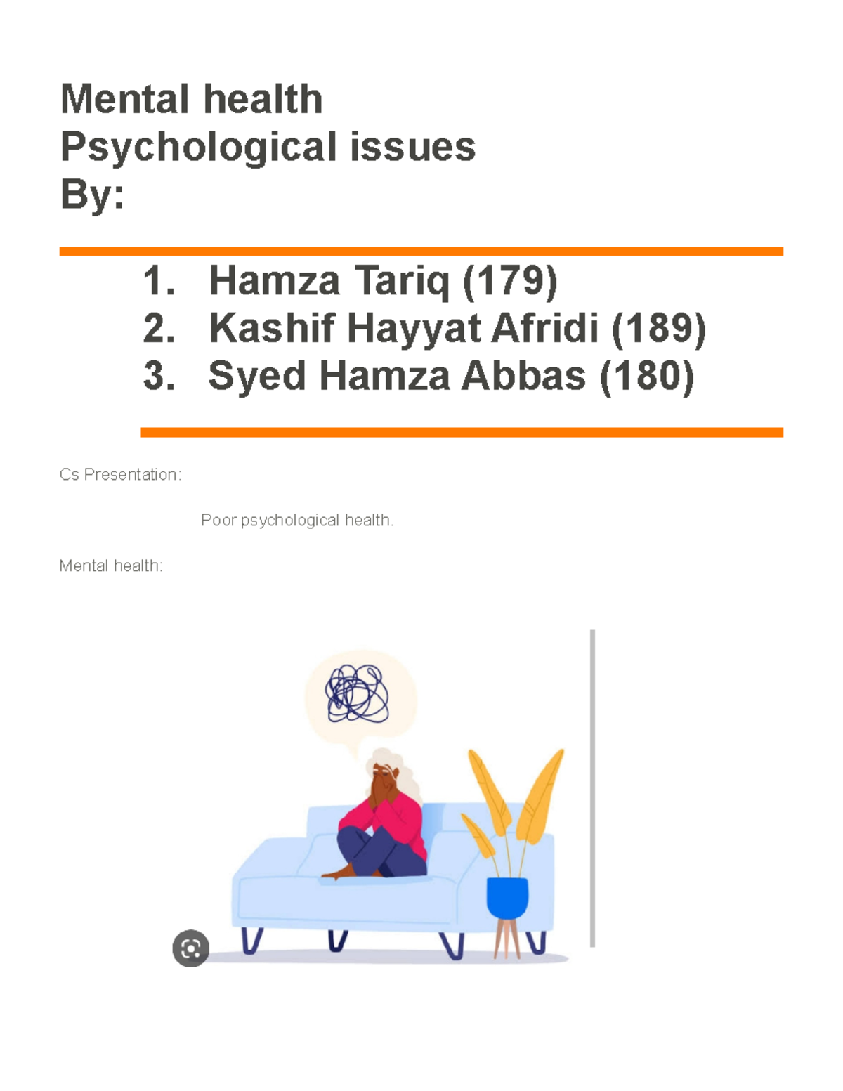 Document God for study stuff. Mental health Psychological issues By