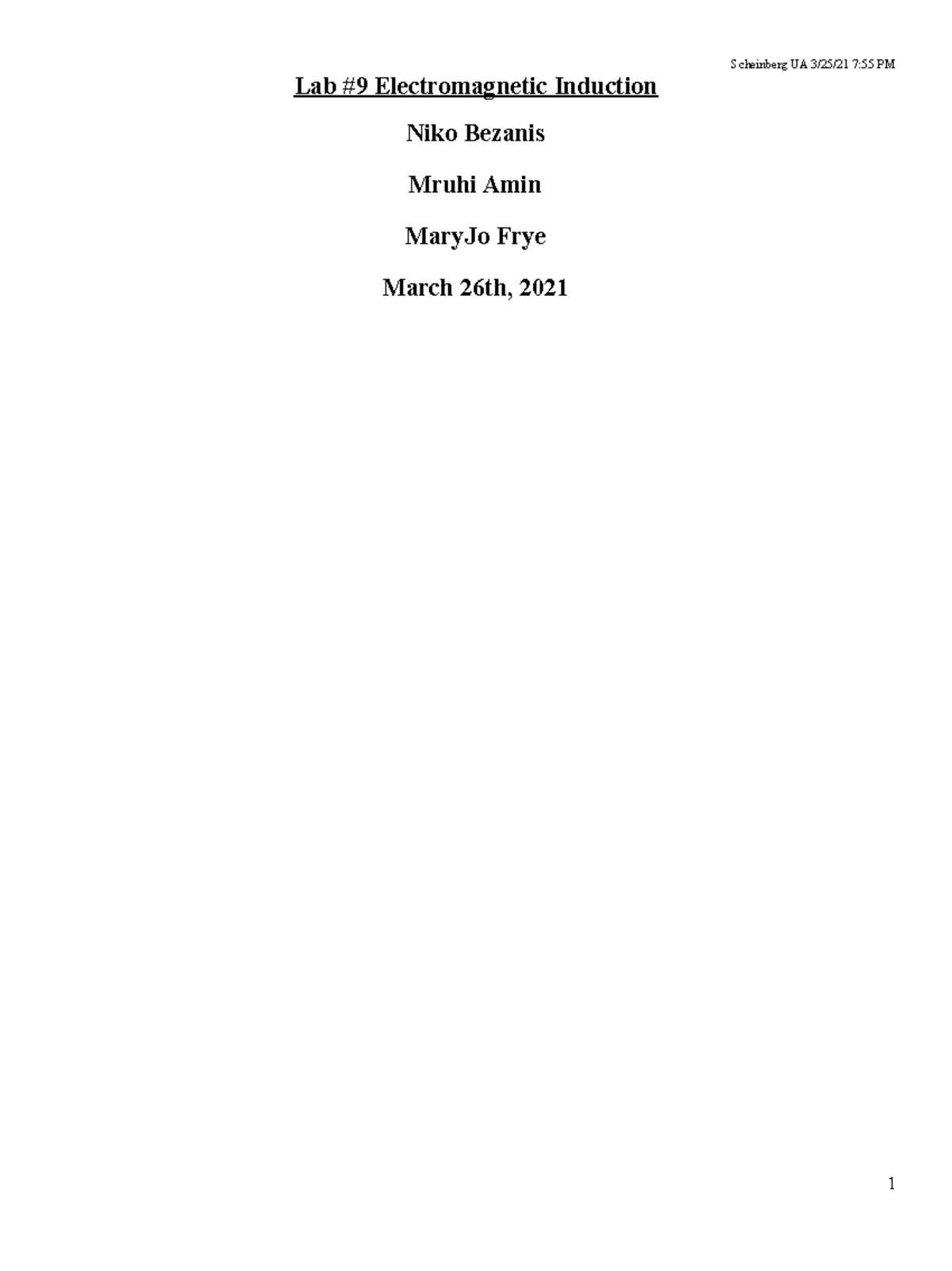 Lab#9 Induction - assignment - Lab #9 Electromagnetic Induction Niko ...