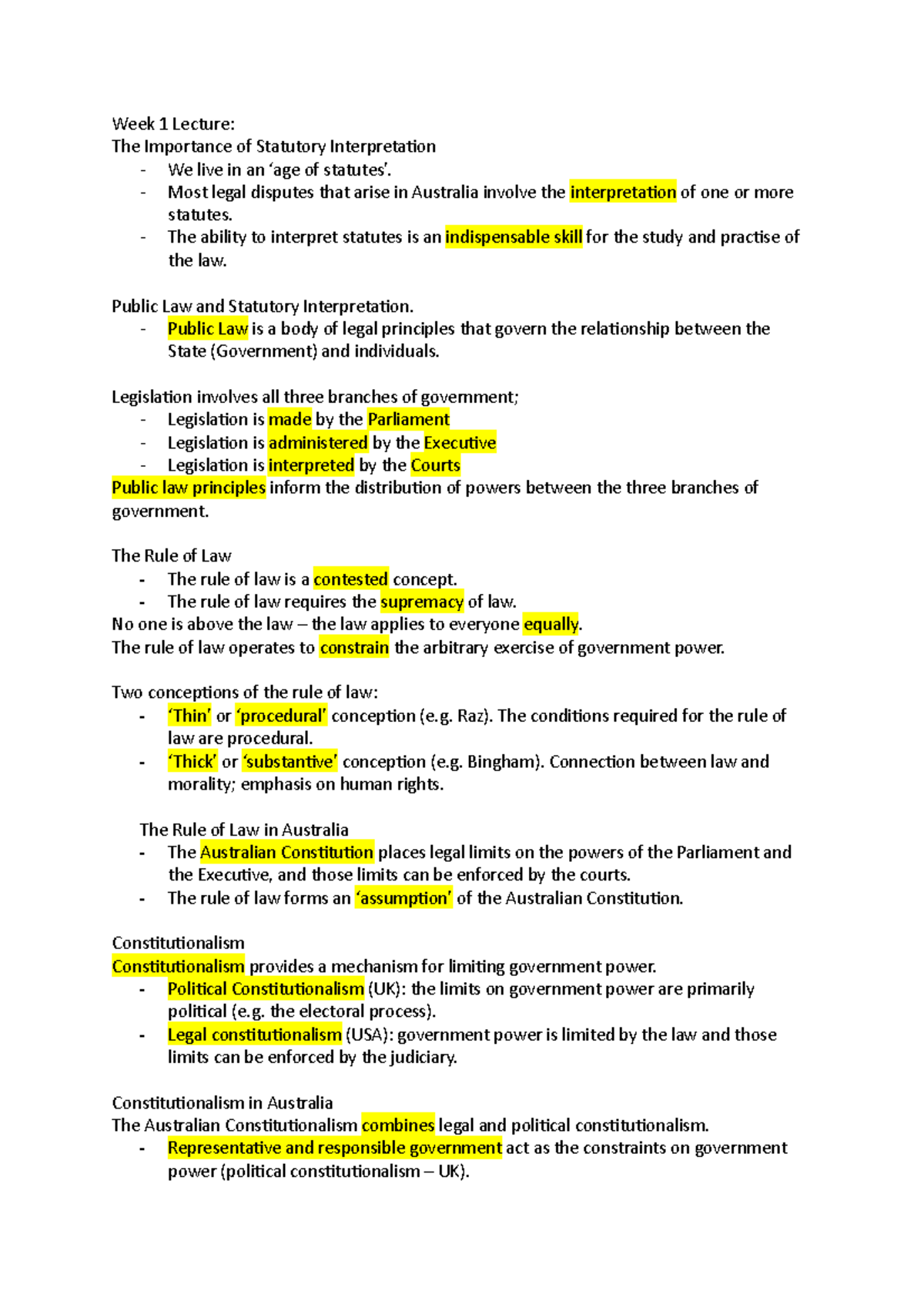 Statutory Interpretation Week 1-5 Notes - LLB107 - QUT - Studocu
