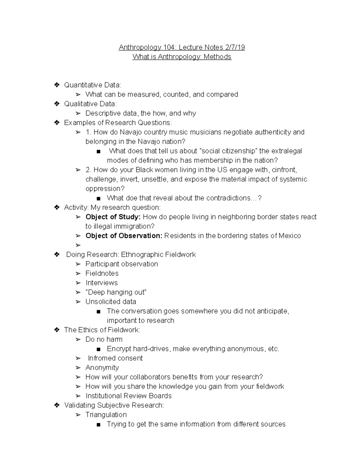 Anthro Lecture Notes Anthropology 104 Lecture Notes 2/7/ What is