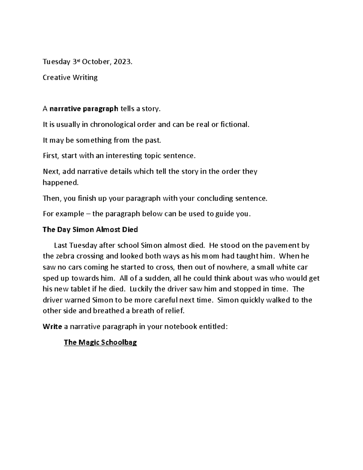 Tuesday 3rd October Creative Writing - Tuesday 3rd October, 2023 ...