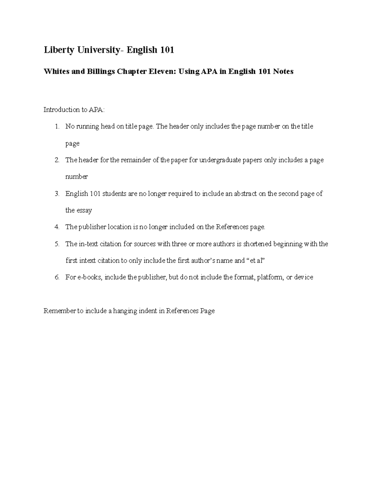 English Chapter Eleven Notes - Liberty University- English 101 Whites ...