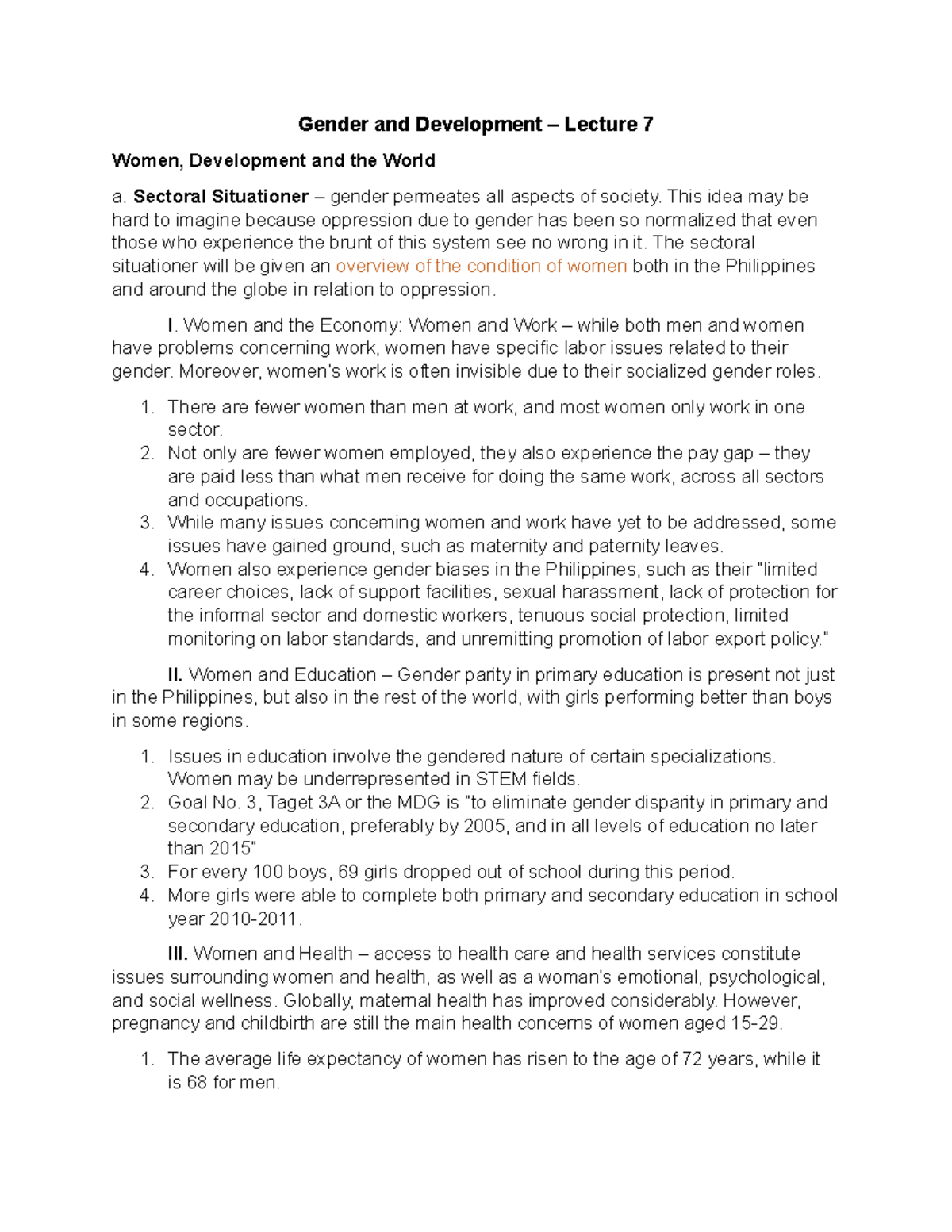 Midtermn - GAD1 - Gender and Development – Lecture 7 Women, Development ...