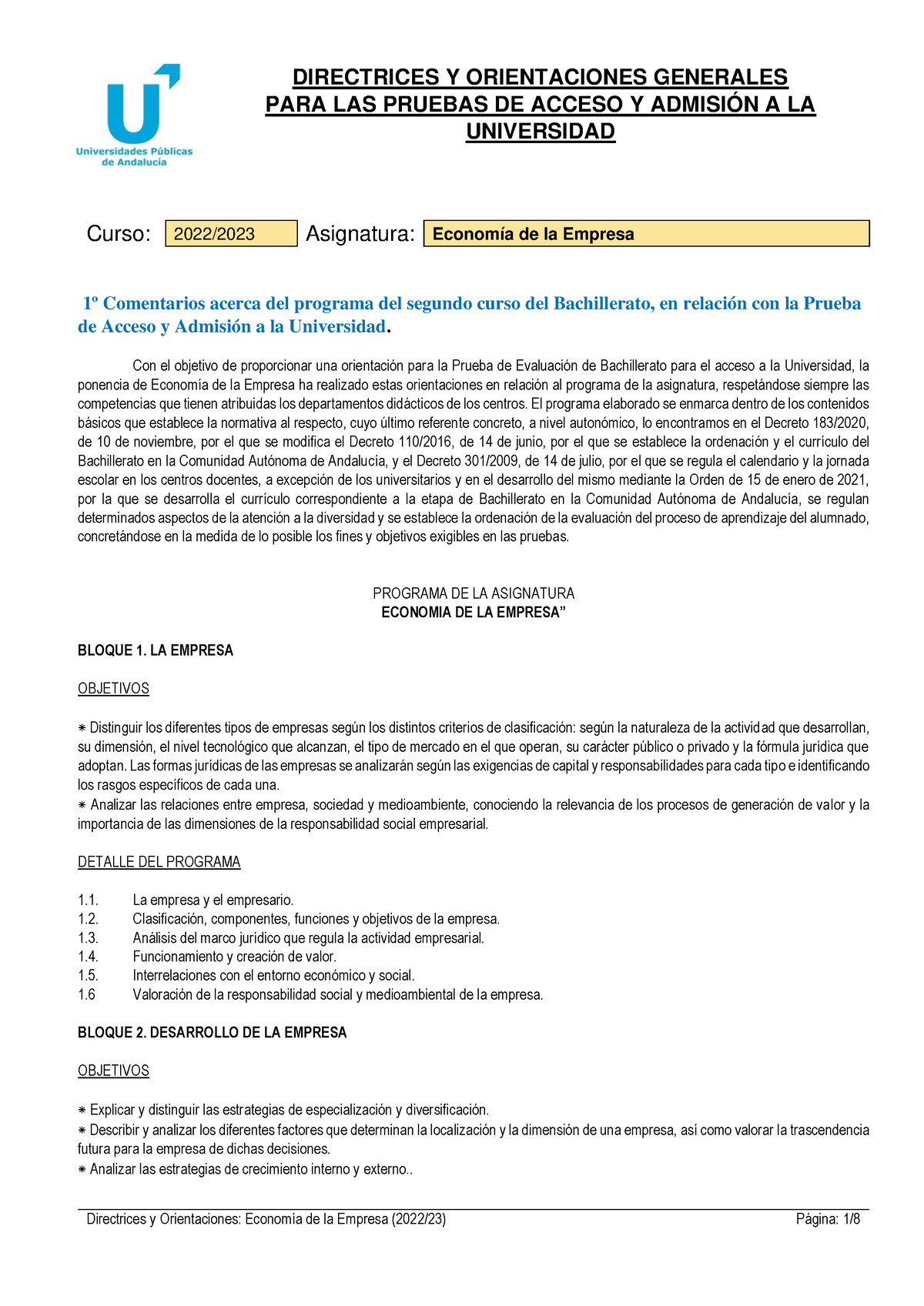 Sel 2022-2023-Orientaciones Economia - DIRECTRICES Y ORIENTACIONES ...