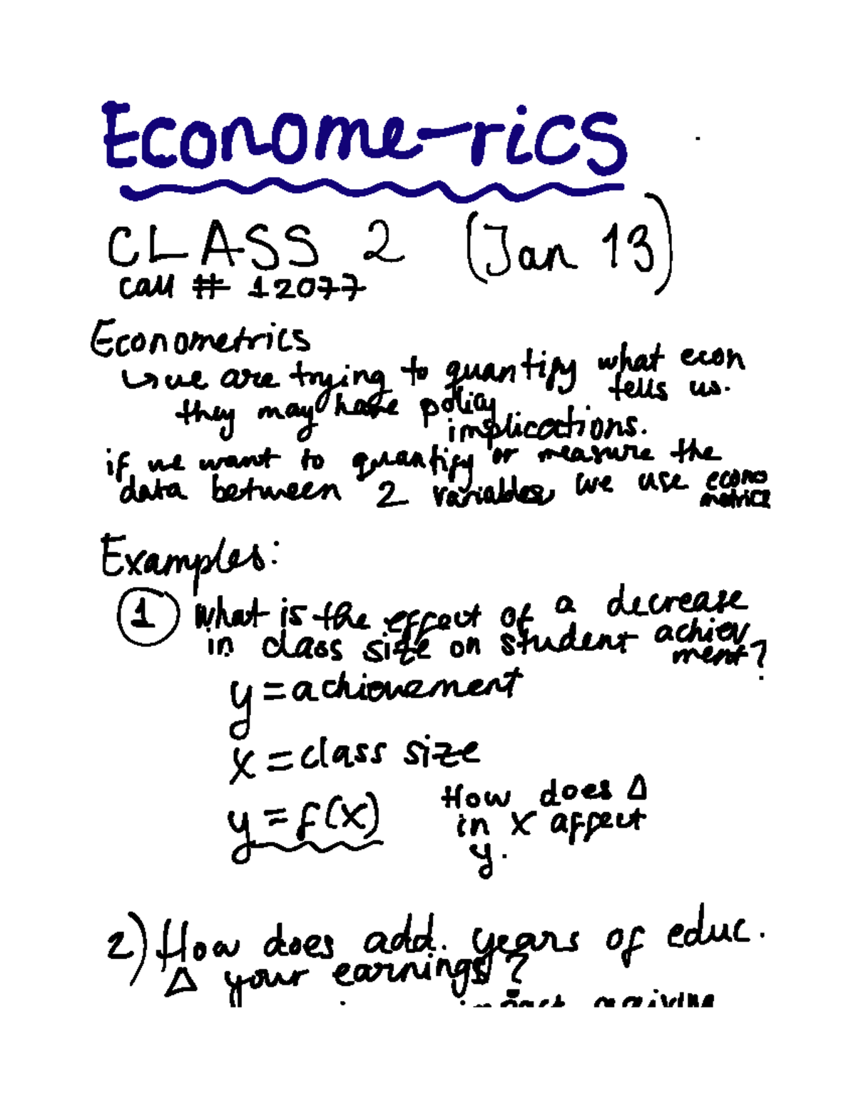 Econometrics Class 1 - S3412 - Studocu