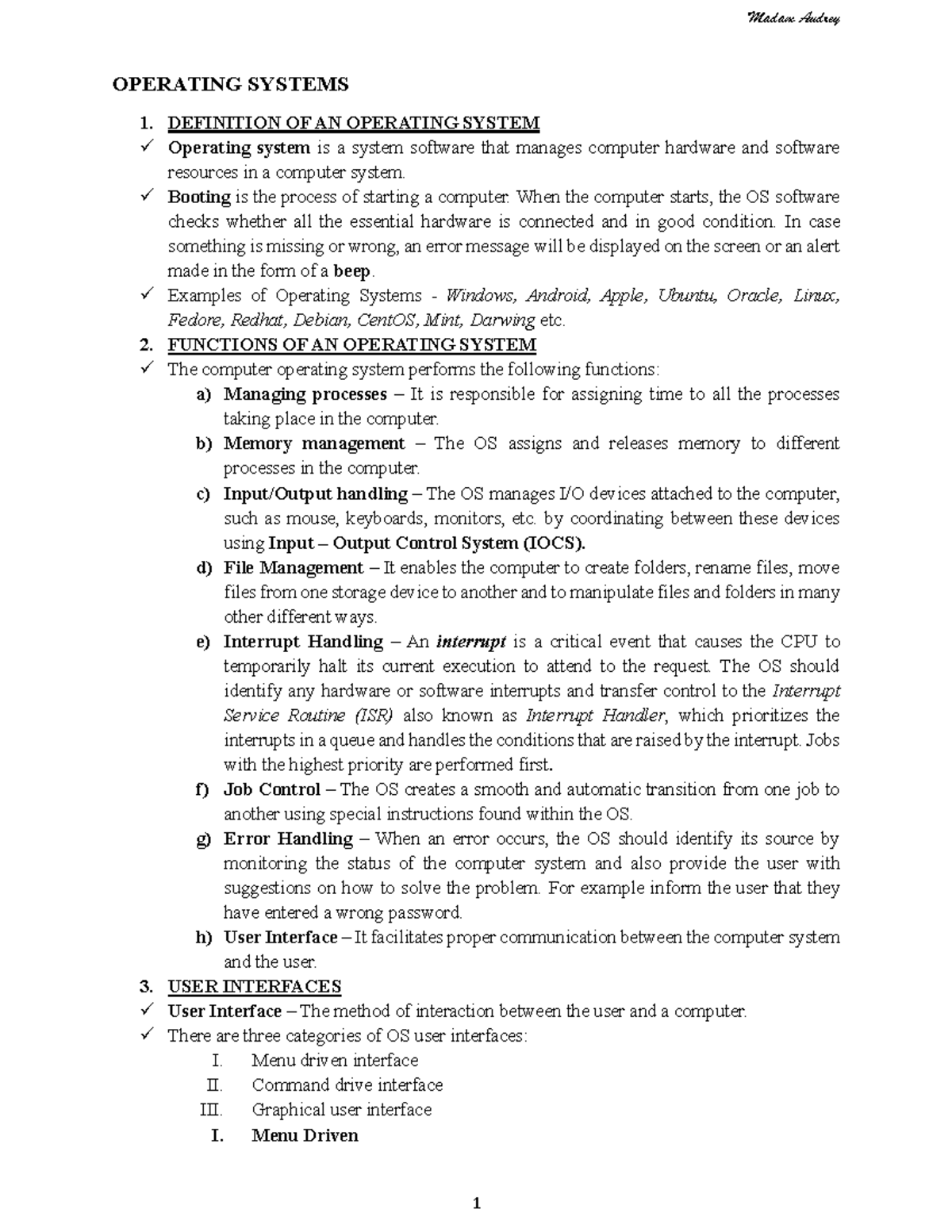 IT Module I Operating System Notes 112513 - OPERATING SYSTEMS 1 ...