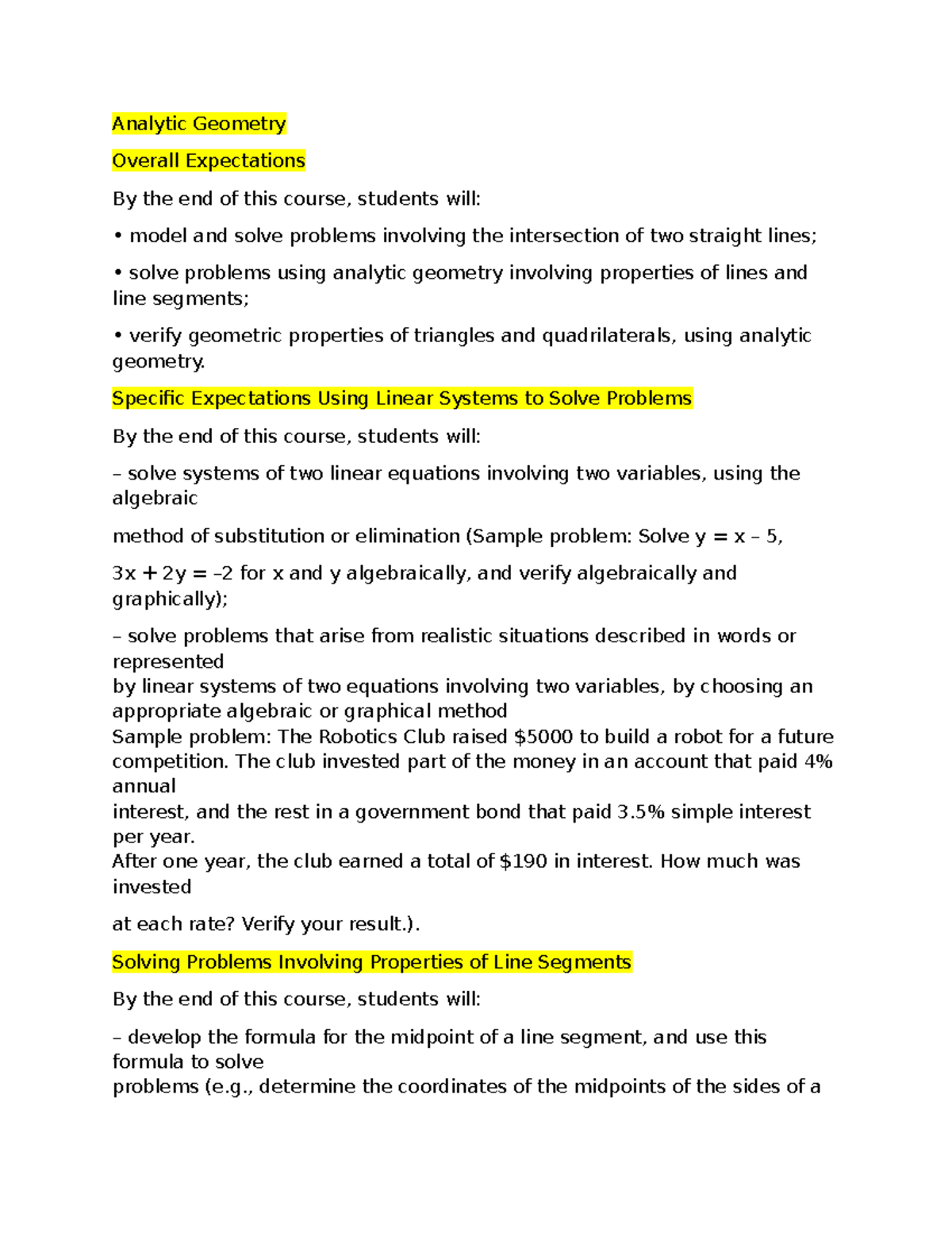 Analytic Geometry syllabus - Analytic Geometry Overall Expectations By ...