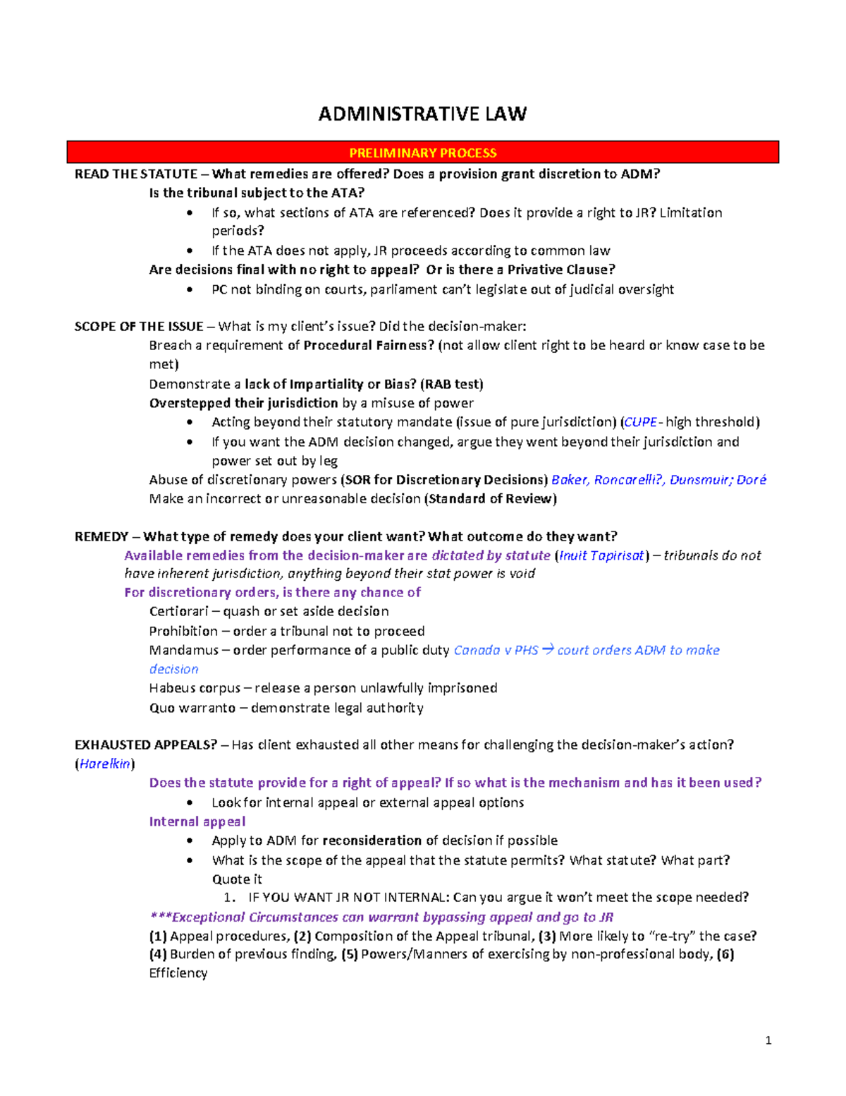 Administrative Law ADMINISTRATIVE LAW PRELIMINARY PROCESS READ THE