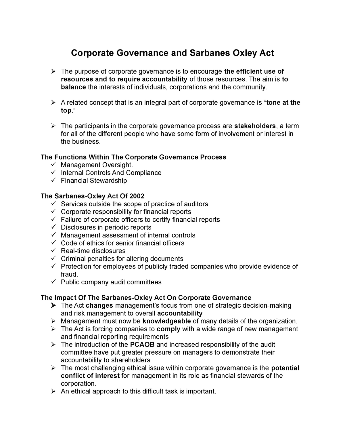 eth 321 week 4 sarbanes-oxley and corporate governance paper topics