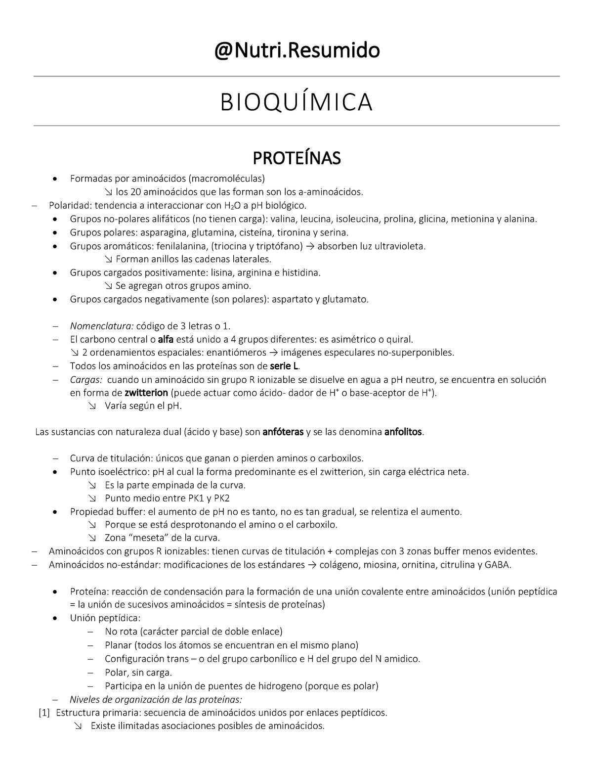 Bioquímica Resumen 1º Parcial Introduccion A La Bioquimica Unlam