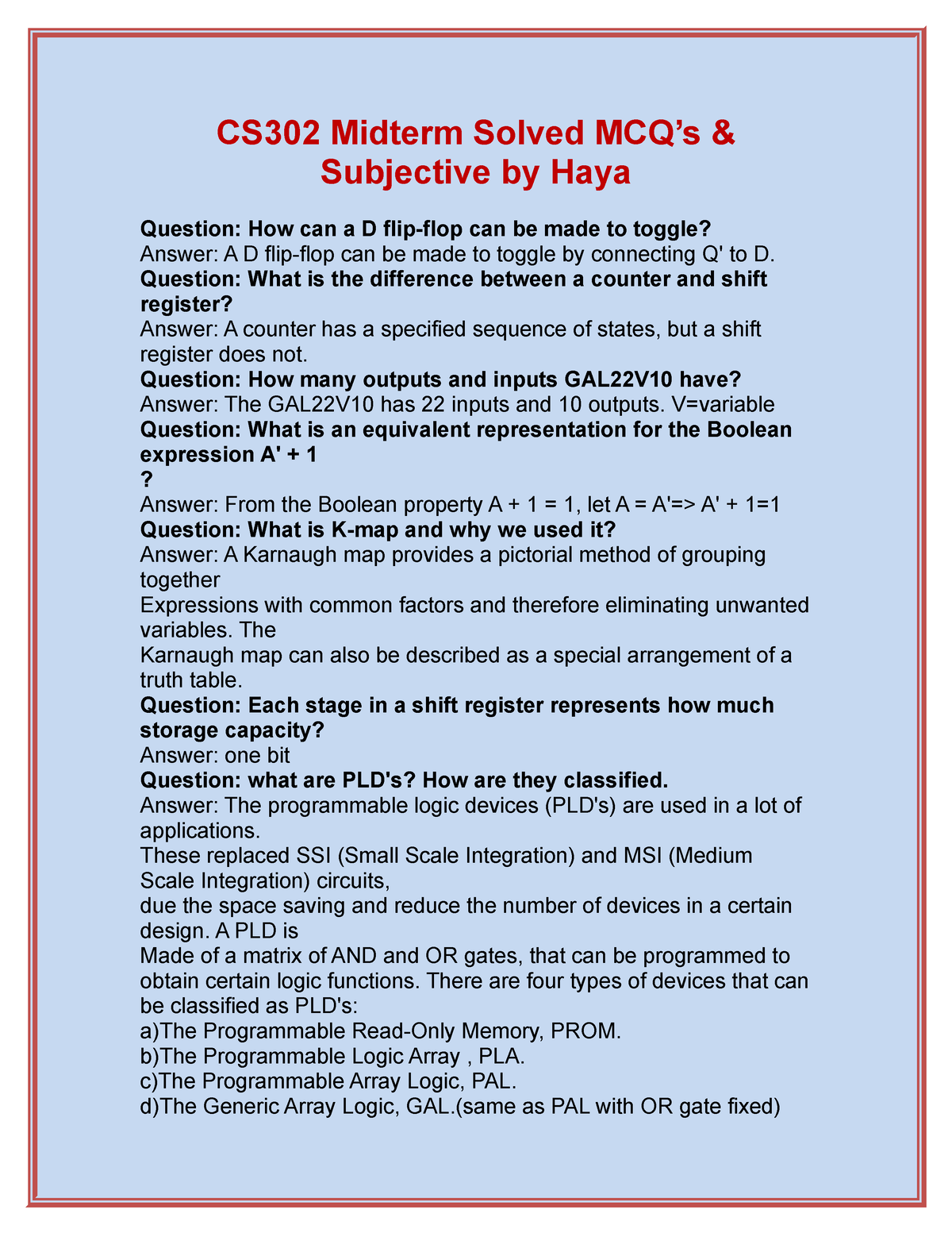 CS302 Midterm Solved MCQ’s Subjective By Haya - CS302 Midterm Solved ...