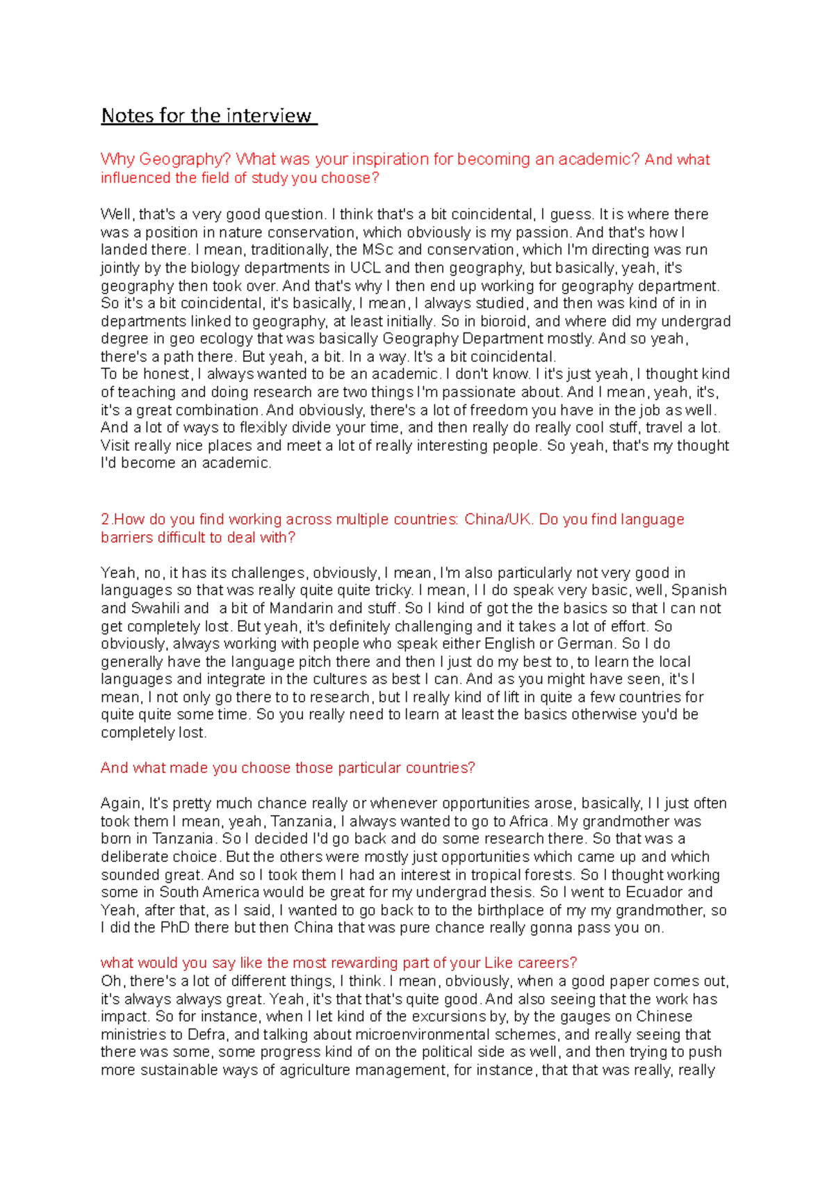 Notes for the interview - I think that's a bit coincidental, I guess ...
