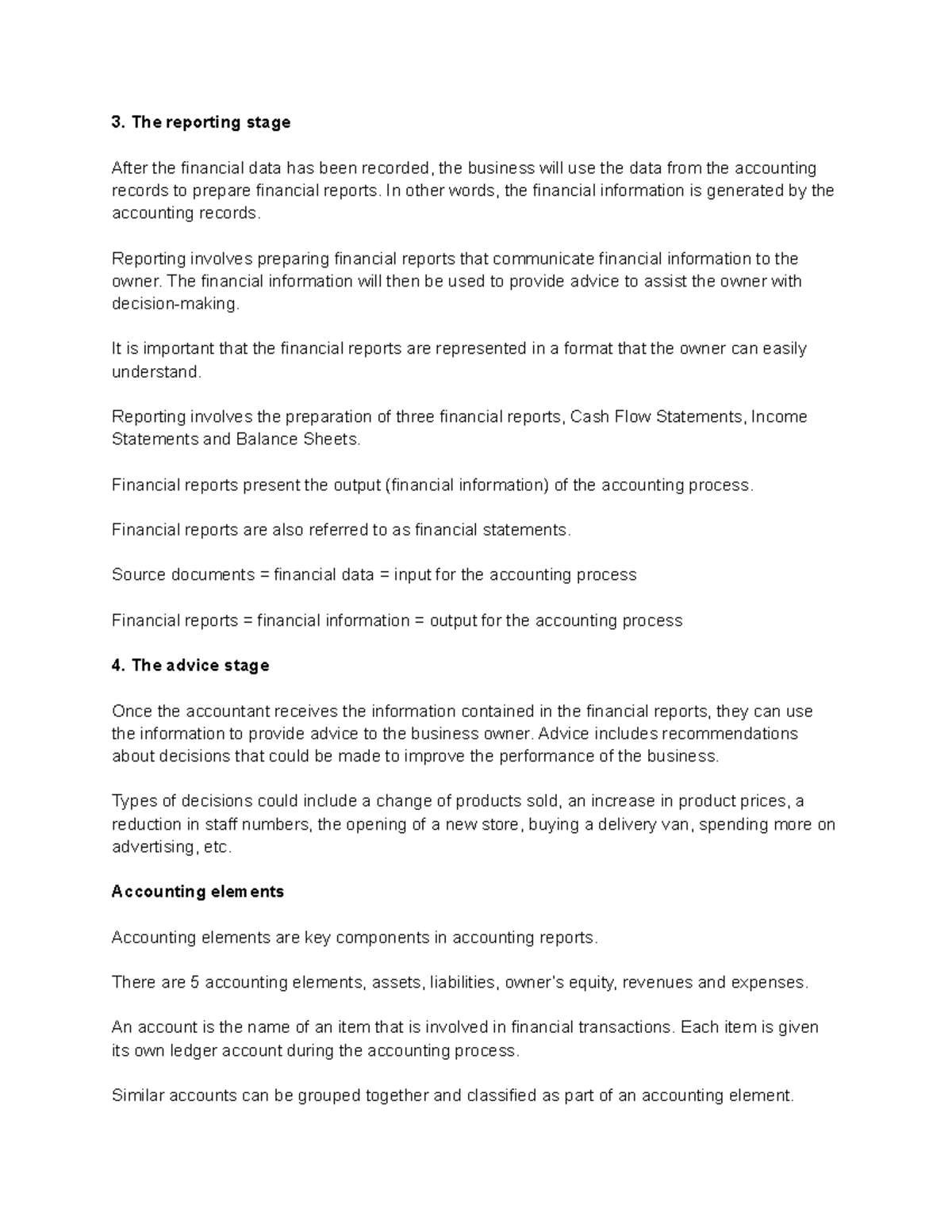 Introduction To Accounting - The reporting stage After the financial ...