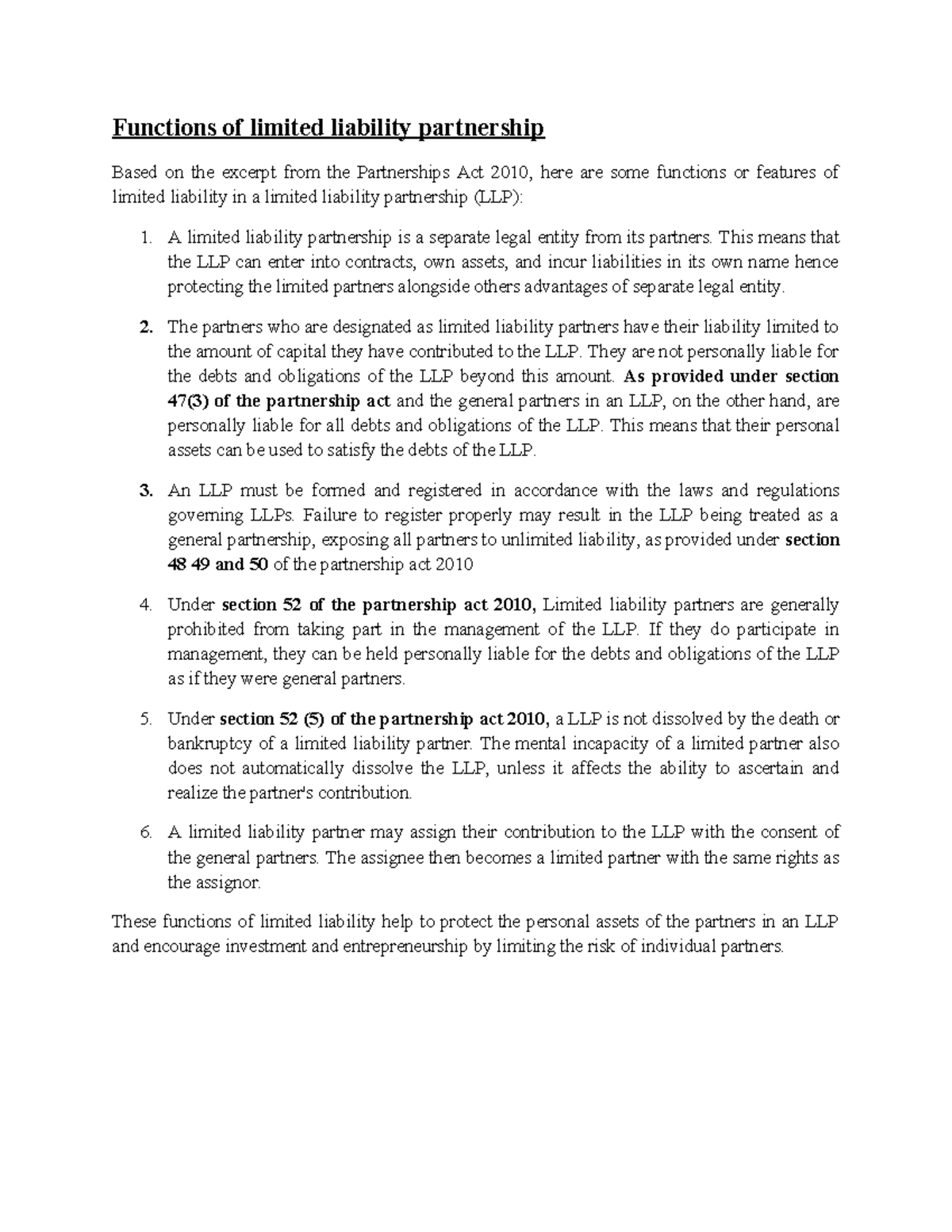 functions of LLP - Functions of limited liability partnership Based on ...