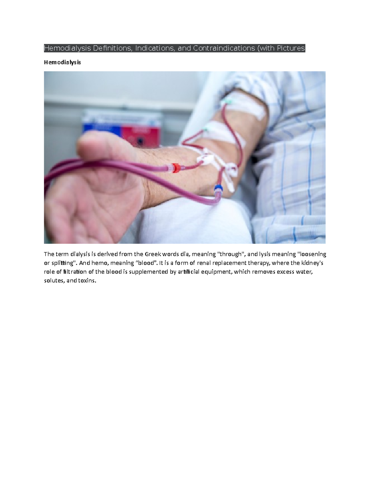 Hemodialysis definition, contraindication and its indication ...