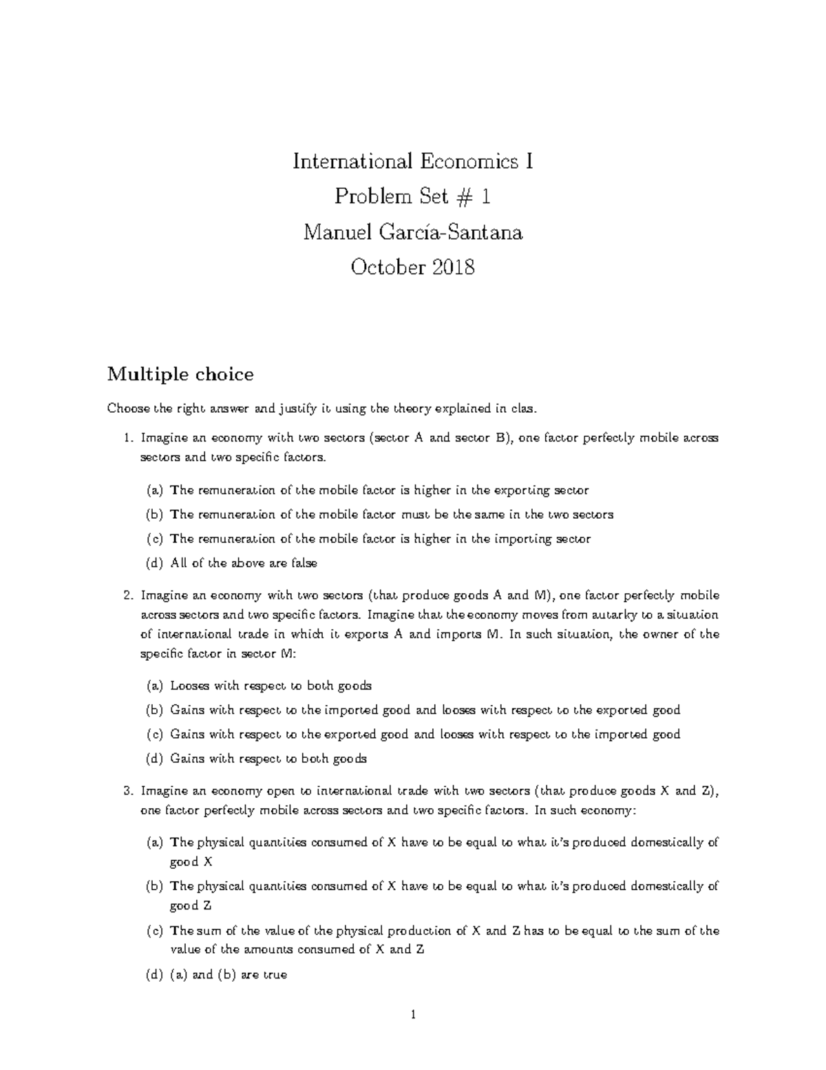 Problem Set 1 IE - International Economics I Problem Set 1 Manuel ...
