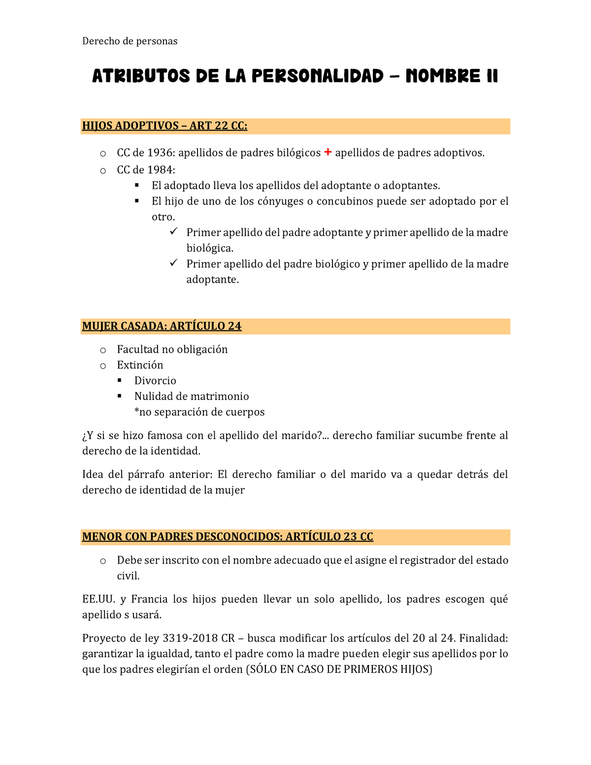 Semana 3 - Atributos DE LA Personalidad - Derecho de personas ATRIBUTOS DE  LA PERSONALIDAD – NOMBRE - Studocu