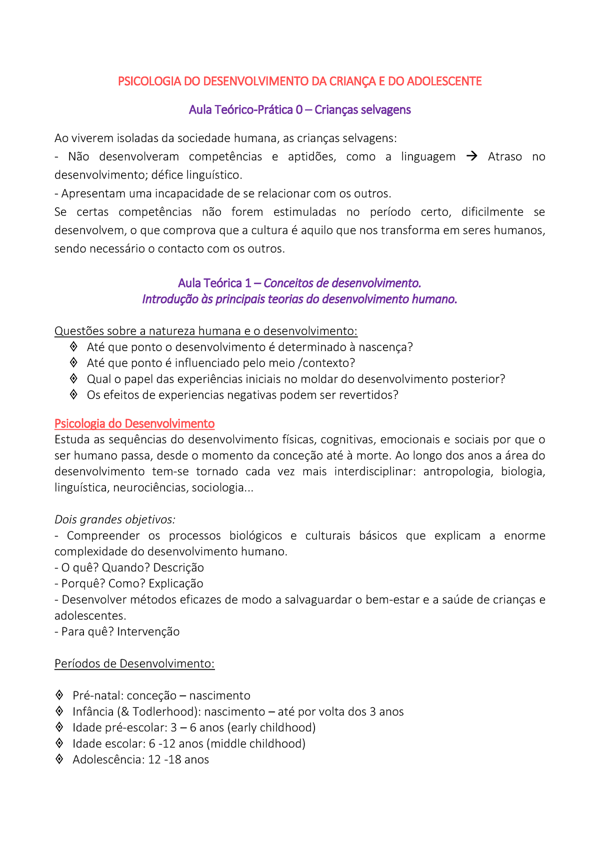 PDCA-Apontamentos - ... - PSICOLOGIA DO DESENVOLVIMENTO DA CRIANÇA E DO ...