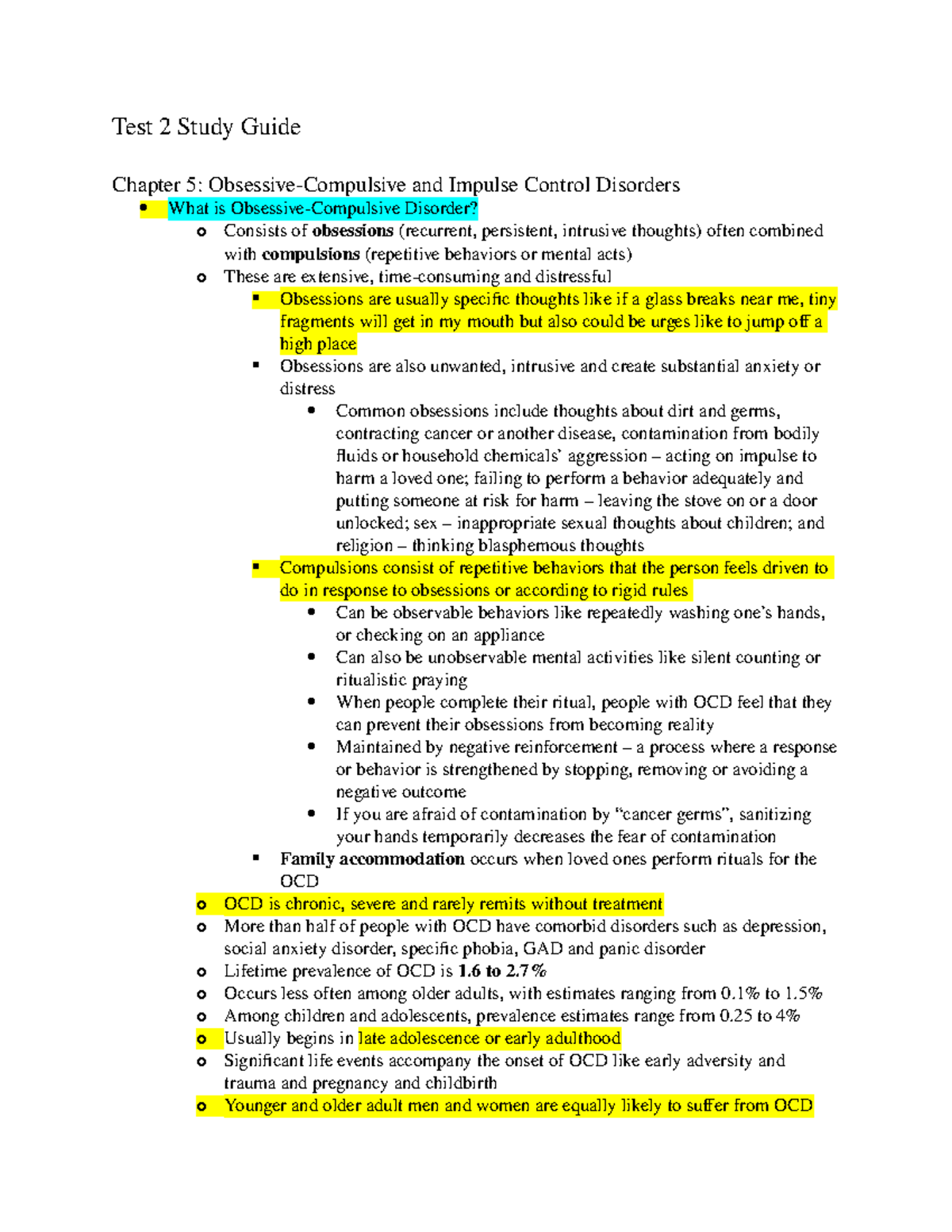 Test 2 Study Guide - Summary Abnormal Psychology - Test 2 Study Guide ...