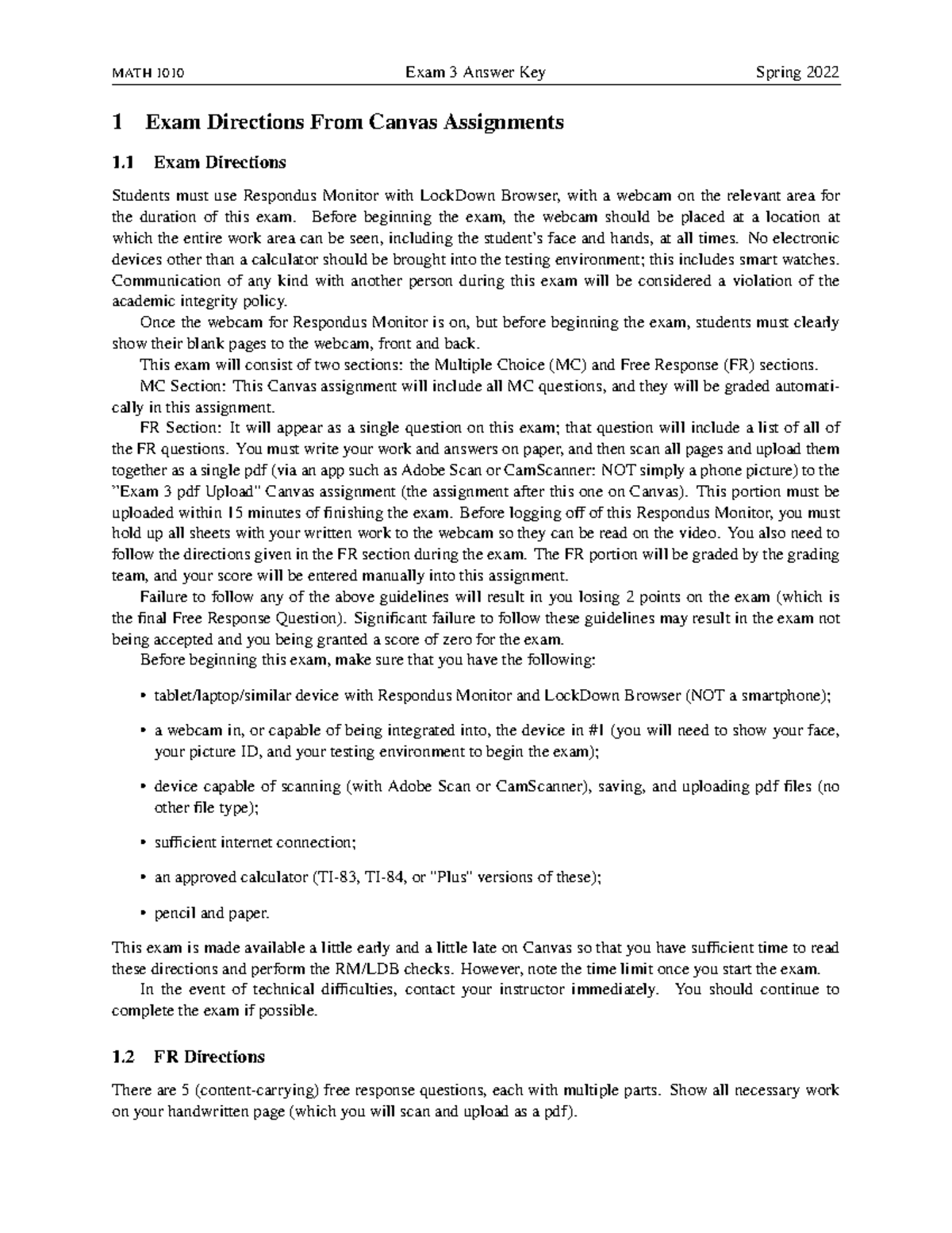 Exam3Answer Key Exam 3 practice exam and answer key 1 Exam