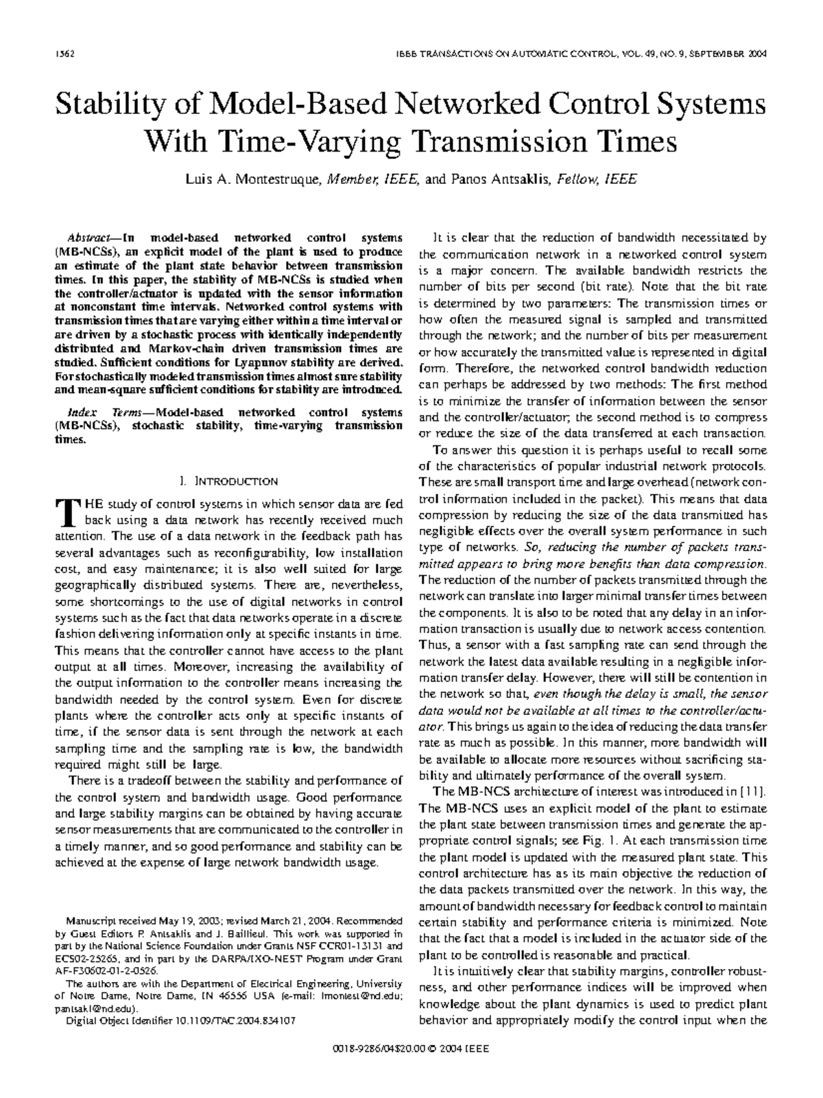 Montestruque 2004 - llllll - 1562 IEEE TRANSACTIONS ON AUTOMATIC ...