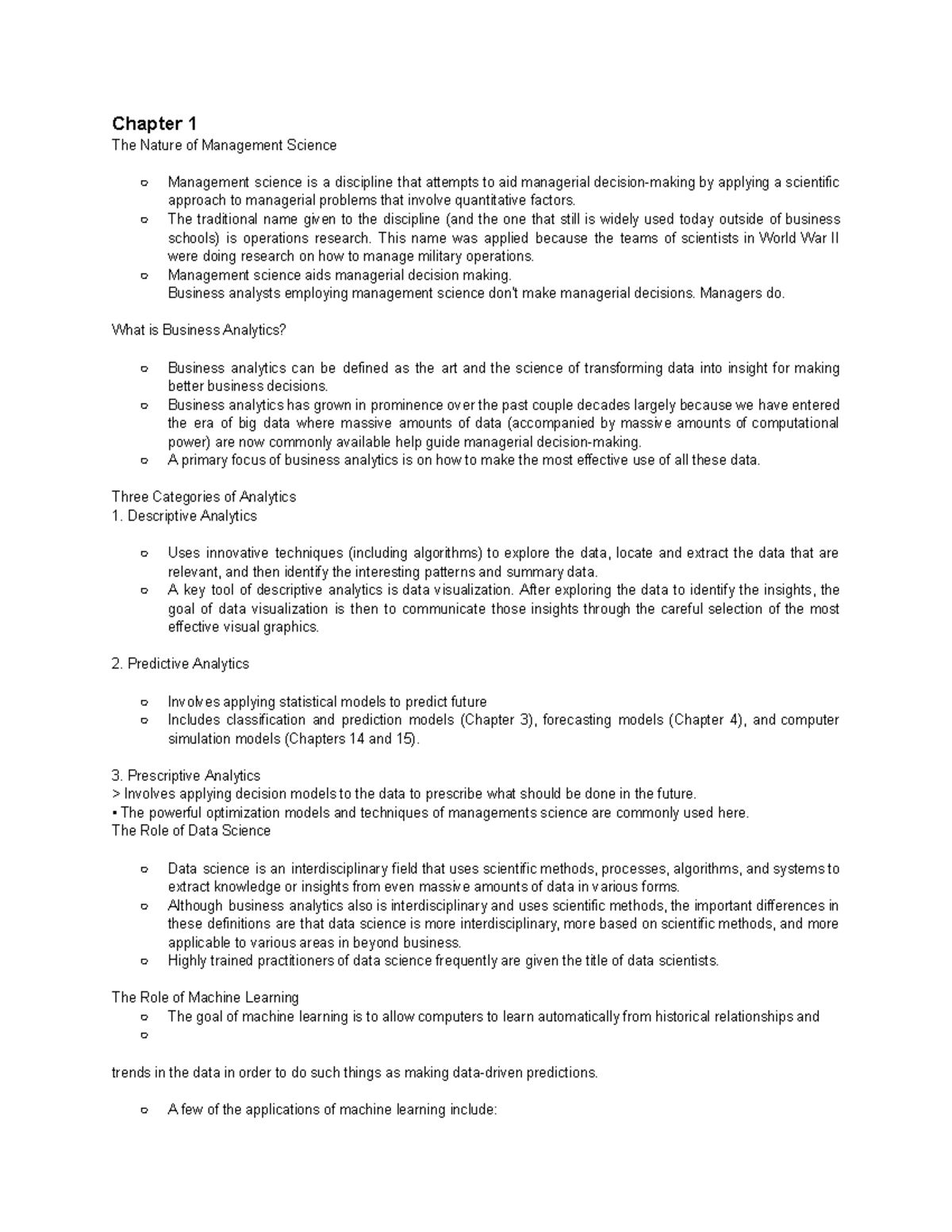 L Bomgts hnadout - Summary Introduction to Management Science - Chapter ...