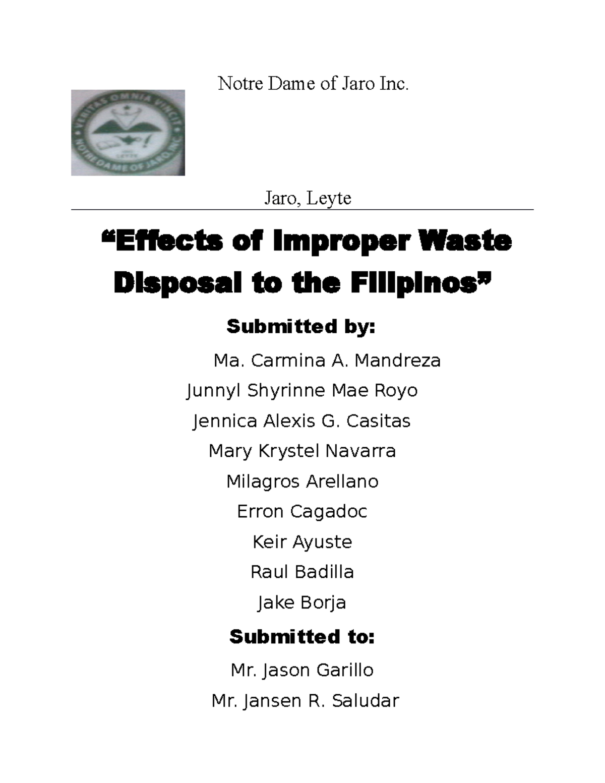 EffectsofImproperWasteDisposaltotheFilipinosGroup2 (2) Copy