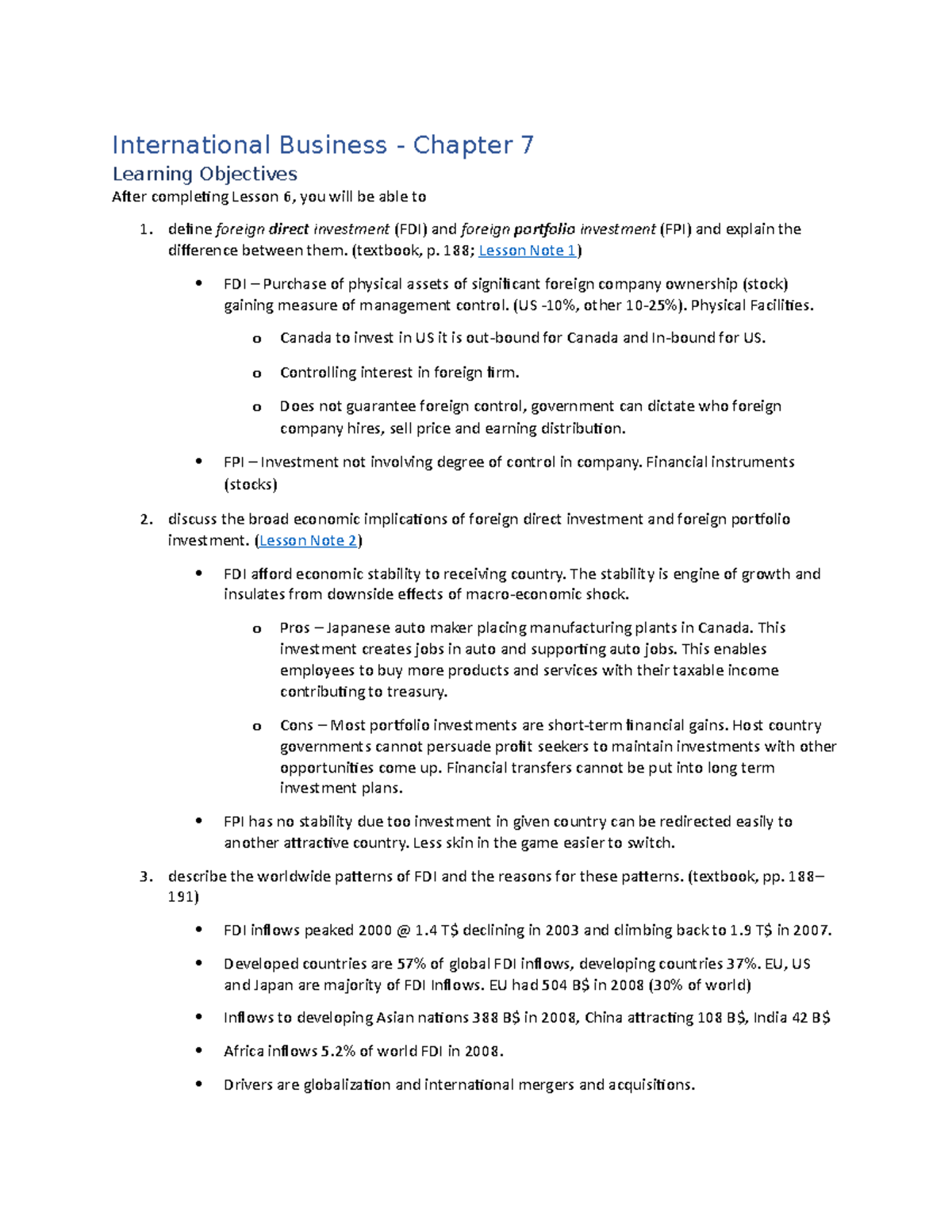 International Business - Chapter 6 - (textbook, P. 188; Lesson Note 1 ...