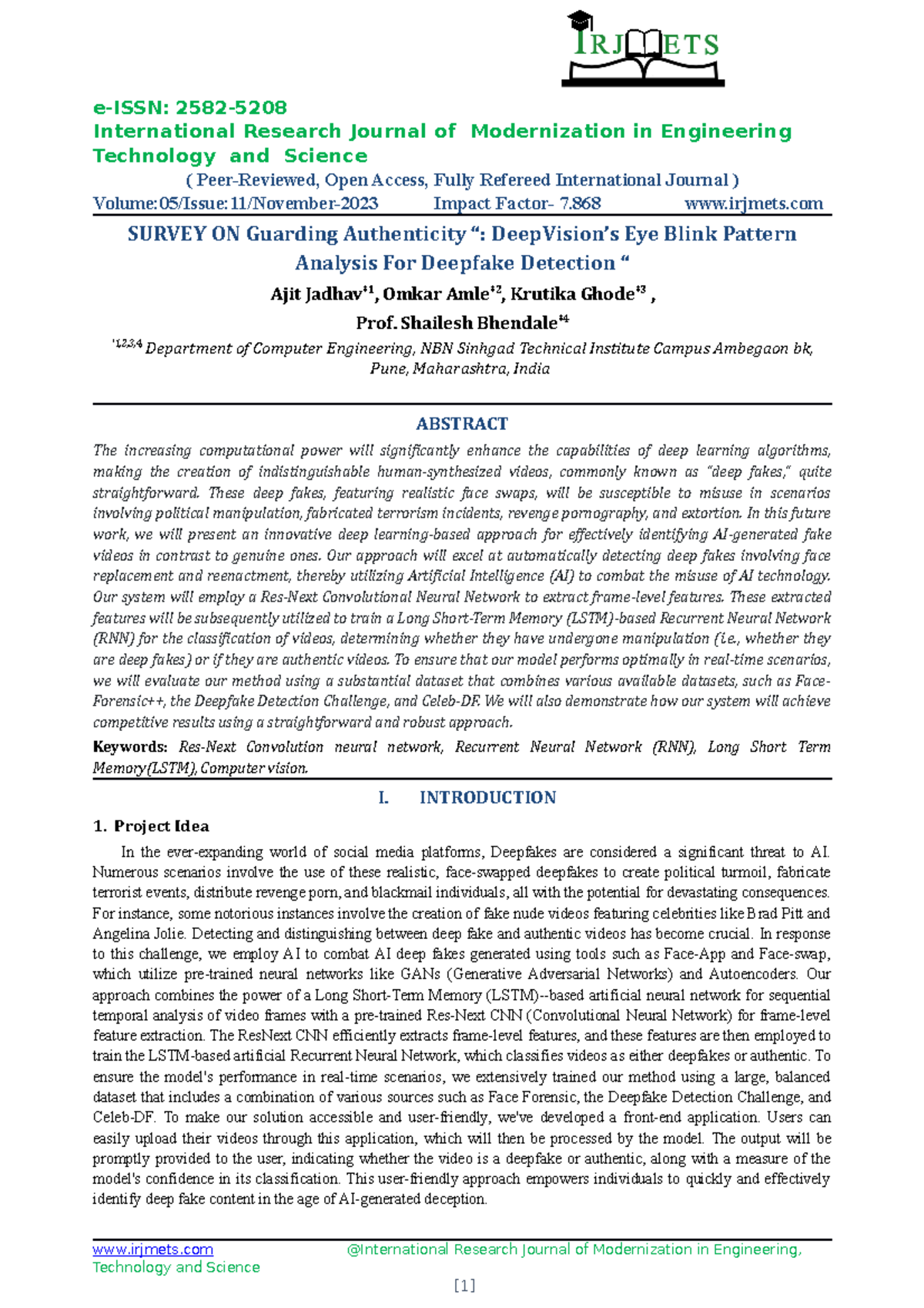 Deepfake - hggbjnm - International Research Journal of Modernization in ...