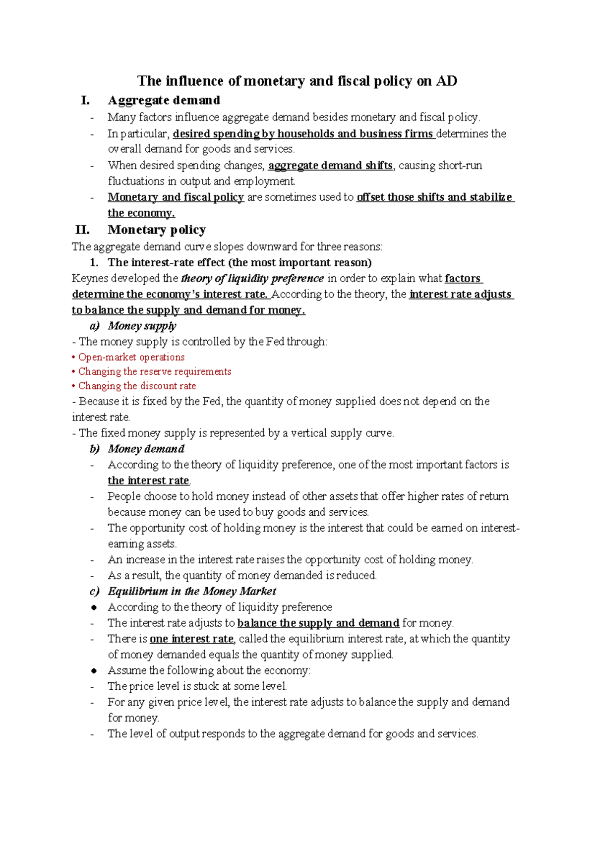 The influence of monetary and fiscal policy on AD - Aggregate demand ...
