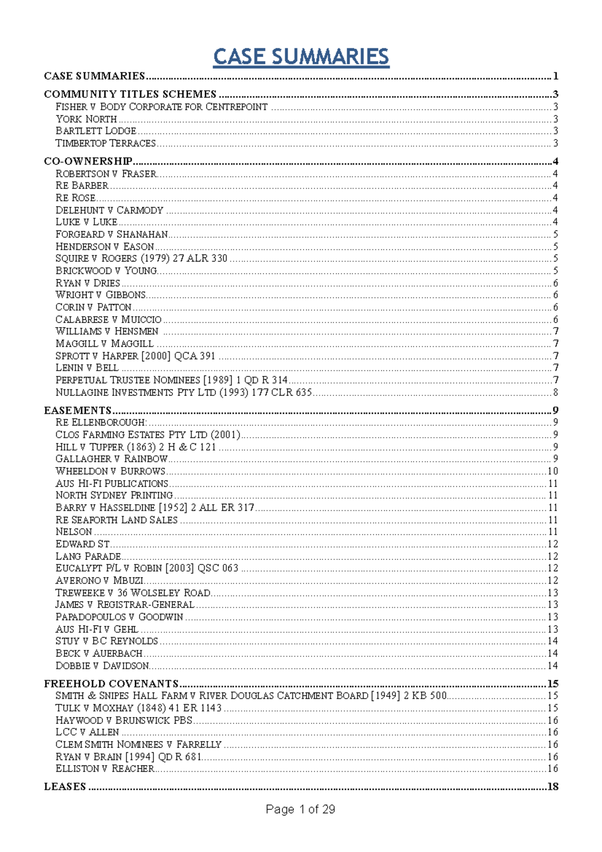 Property Law case summaries CASE SUMMARIES CASE SUMMARIES Studocu