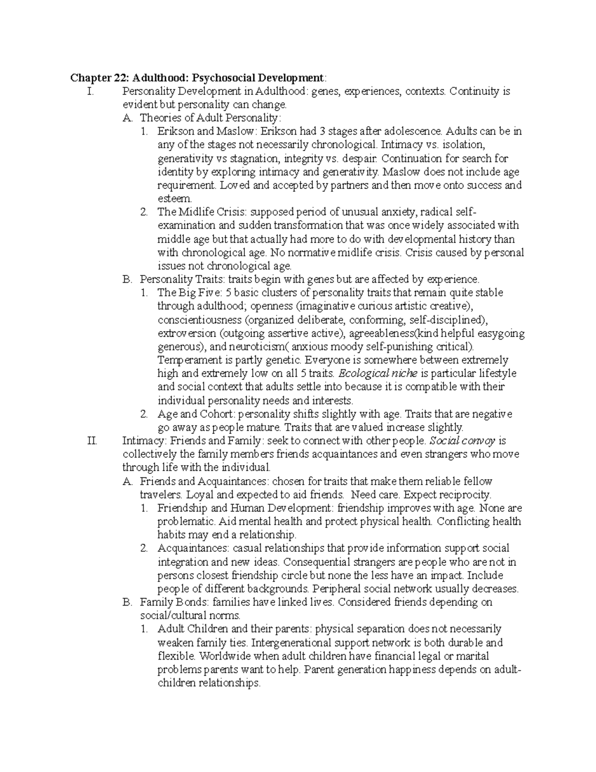 Chapter 22 - Developmental Psychology - Chapter 22: Adulthood ...