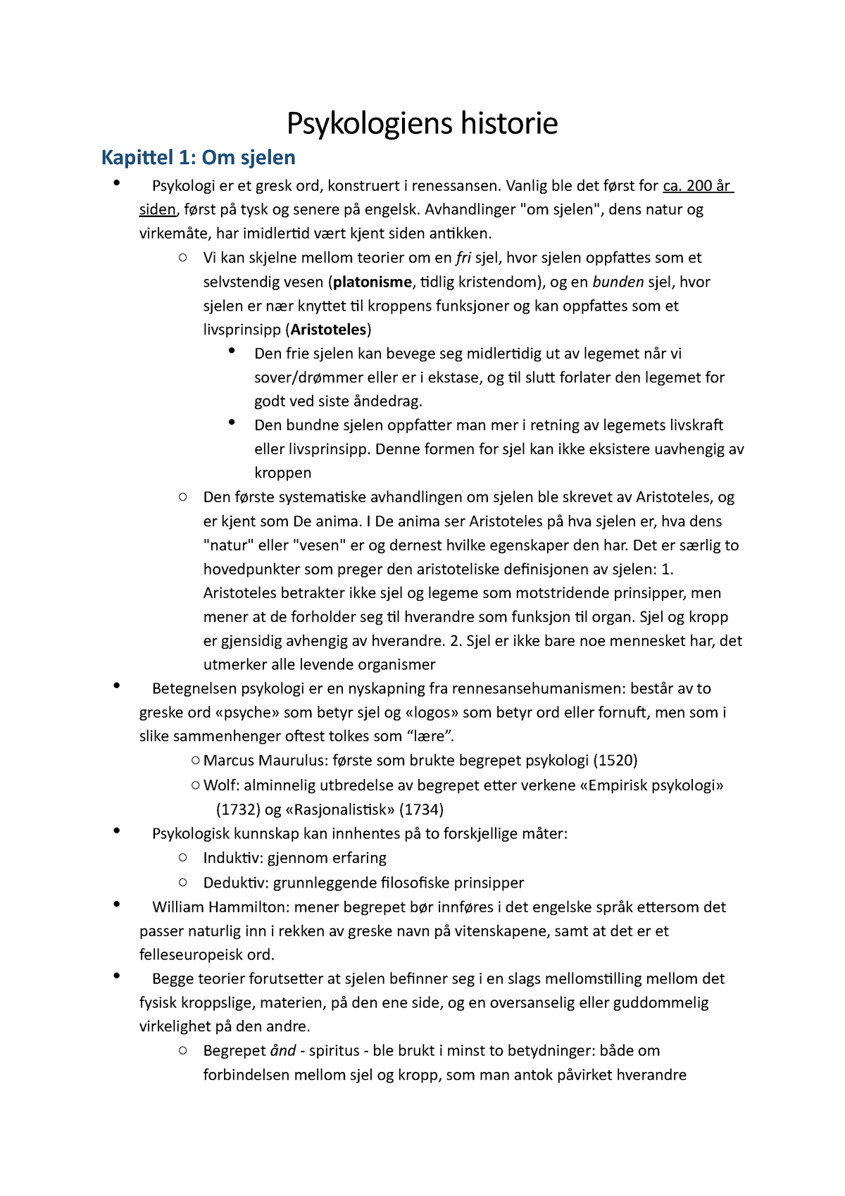 Kapittel 1-3 - Sammendrag En Psykologihistorie - Psykologiens Historie ...