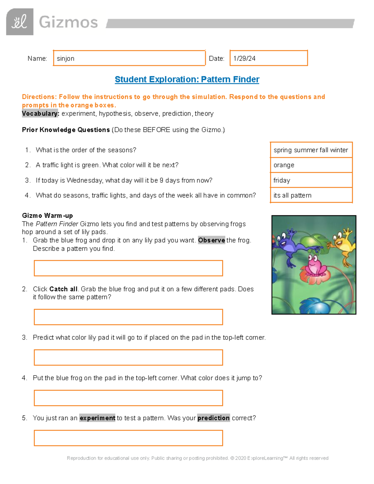 Copy of Pattern Finder SE - Name: sinjon Date: 1/29/ Student ...