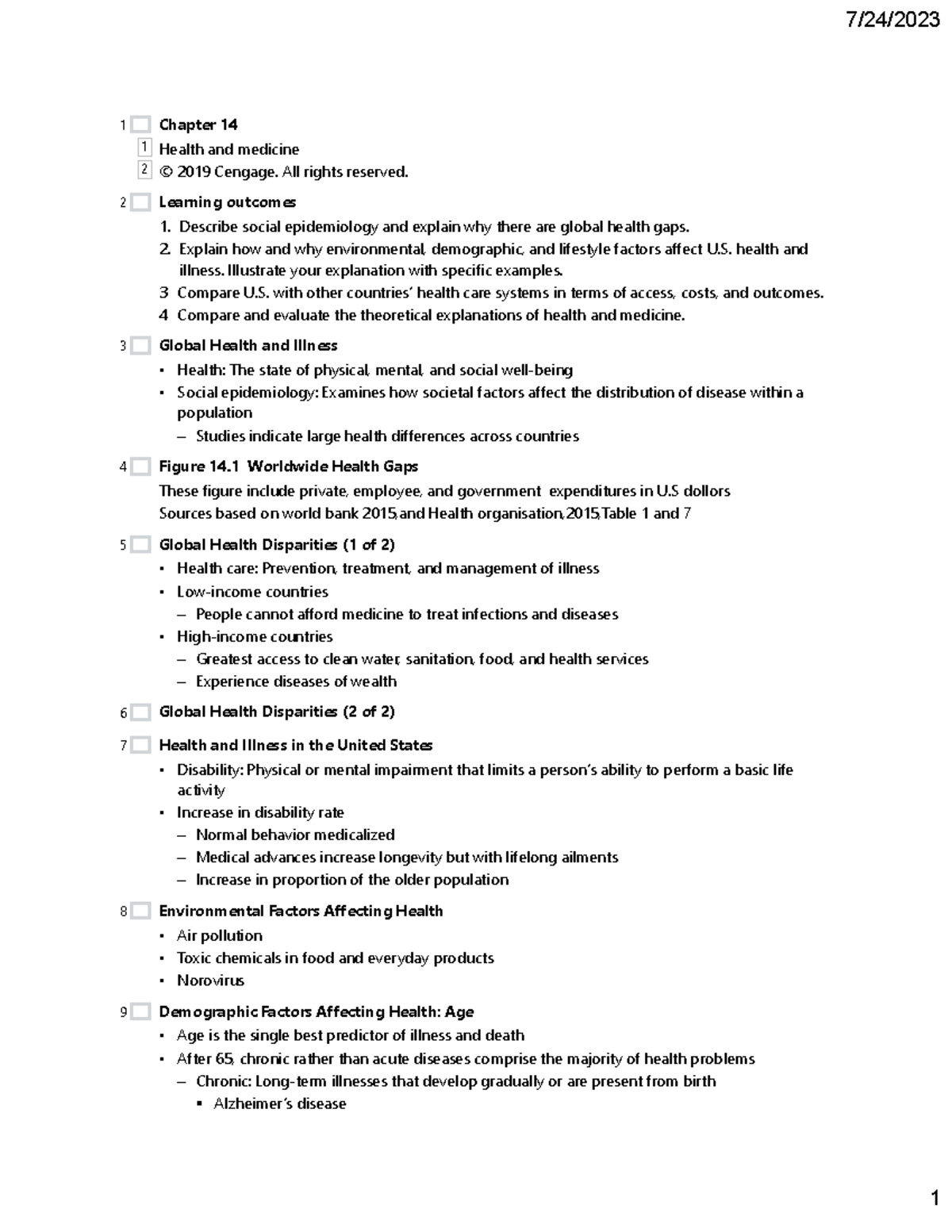 Chaper - Chapter notes - Chapter 14 Health and medicine © 2019 Cengage ...
