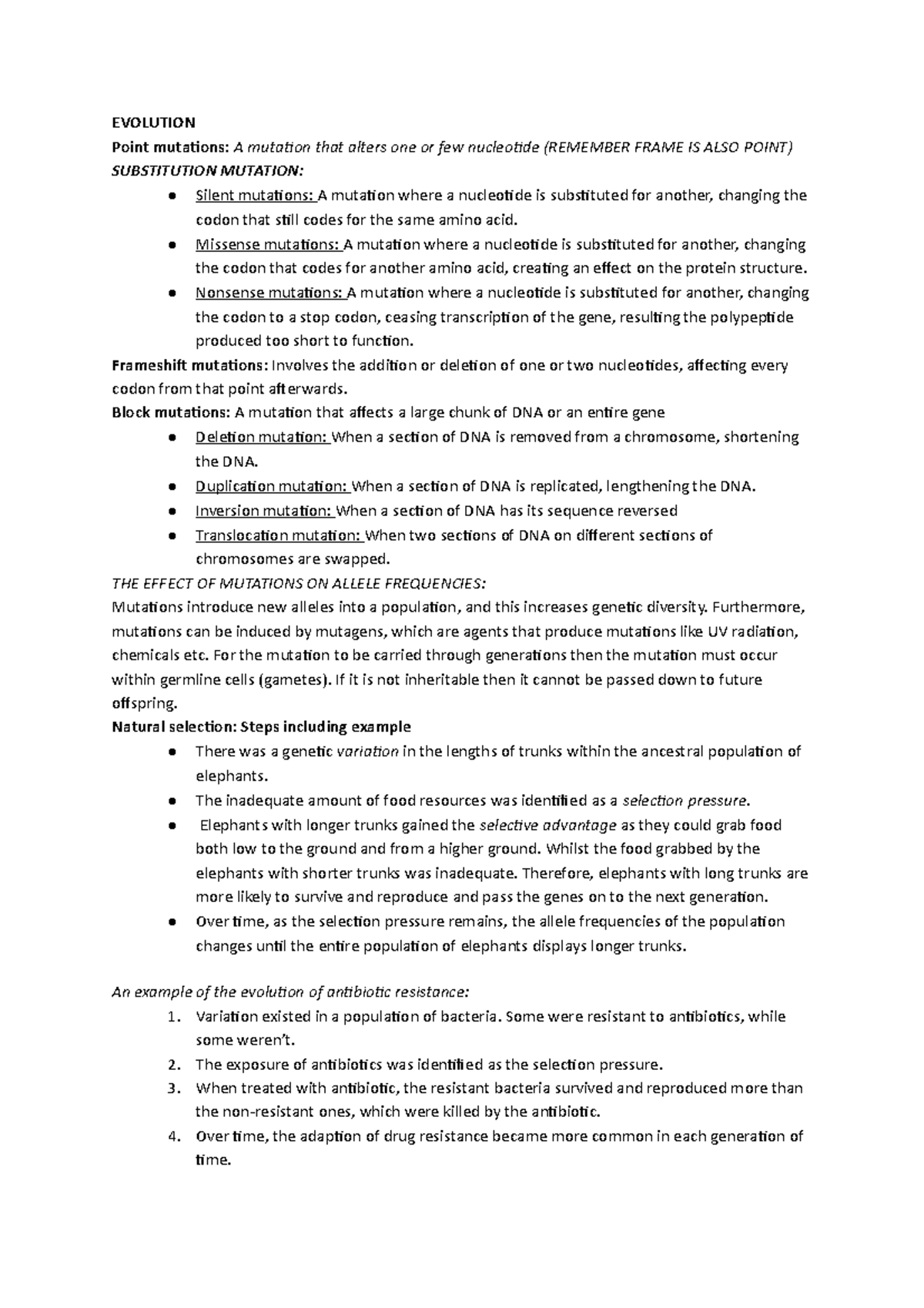 Evolution - Biology VCE Unit 4 - MCB2022 - Monash - Studocu