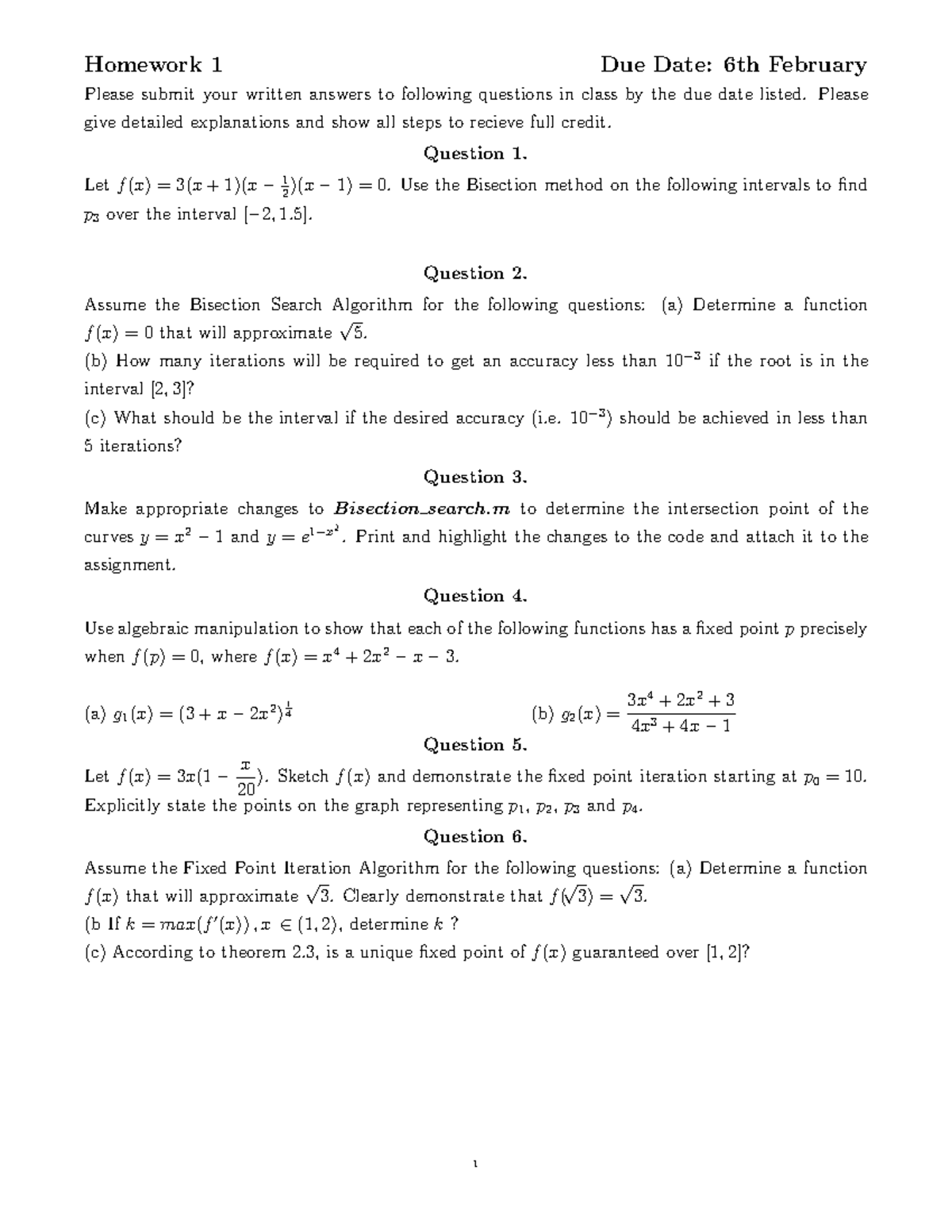 Homework 1 - textbook: numerical analysis 10e - Homework 1 Due Date ...