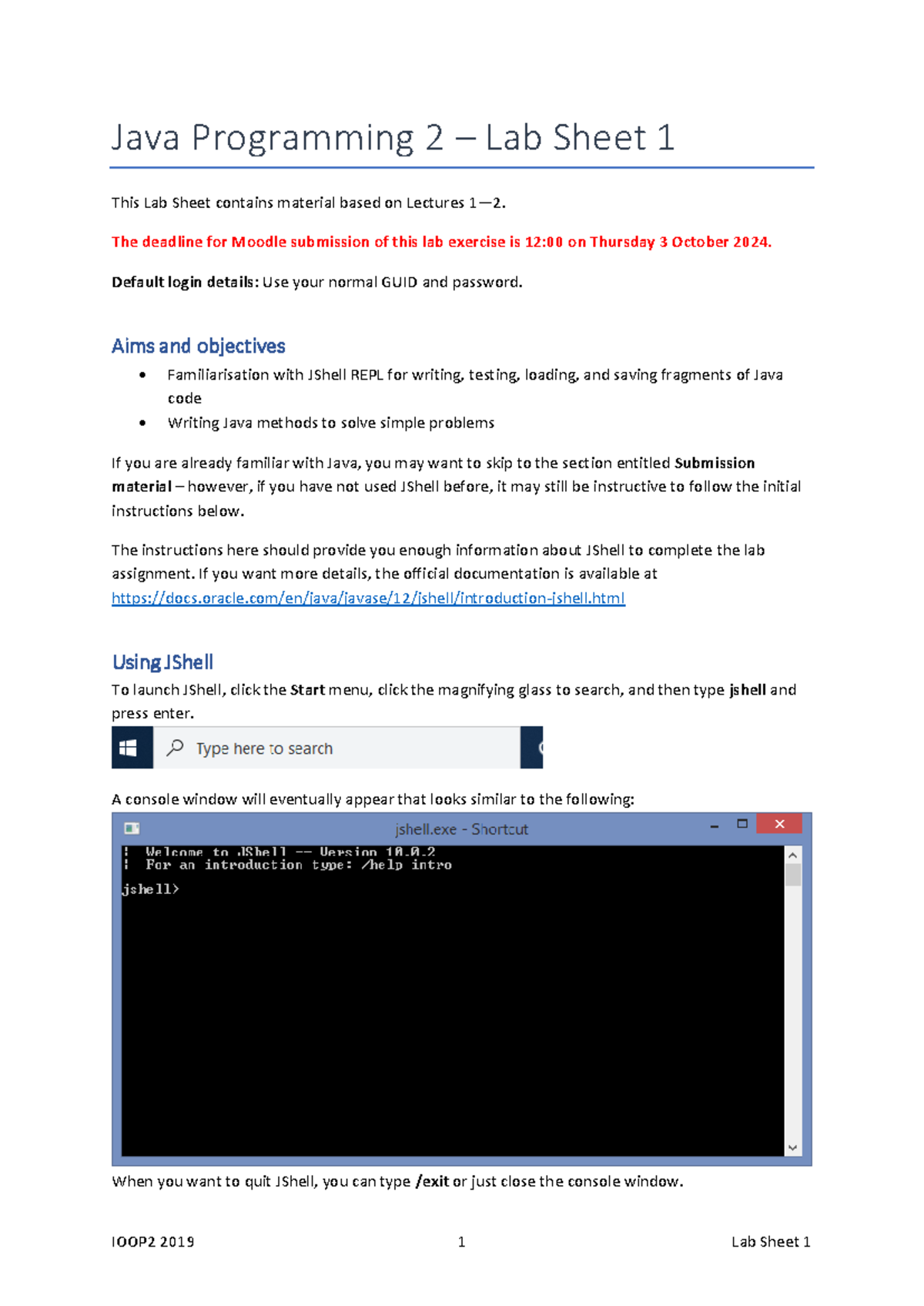 IOOP2 WK2 LB01 - LAB1 SHEET - Java Programming 2 – Lab Sheet 1 This Lab ...