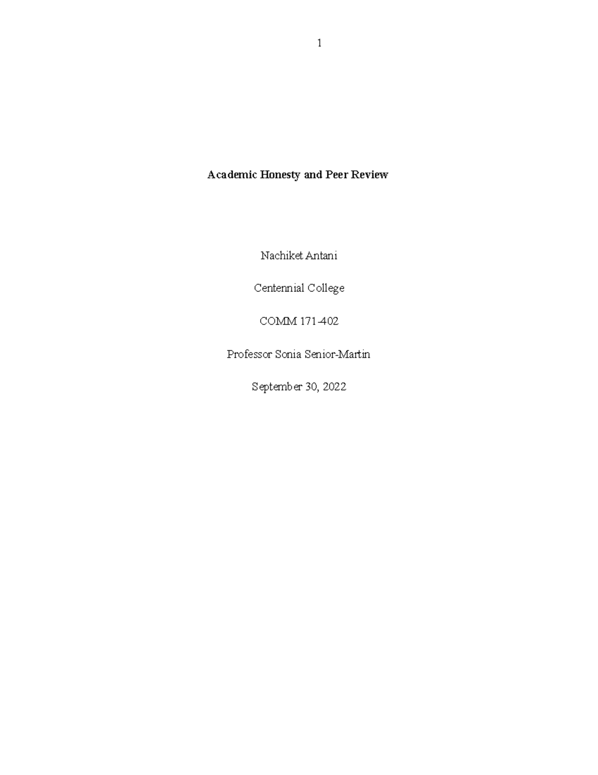 Academic Honesty and Peer Review Template - 1 Academic Honesty and Peer ...