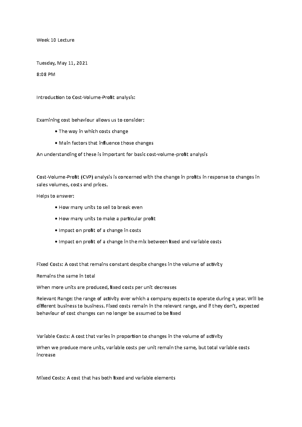 Financial week10 notes - Week 10 Lecture Tuesday, May 11, 20218:08 PM ...