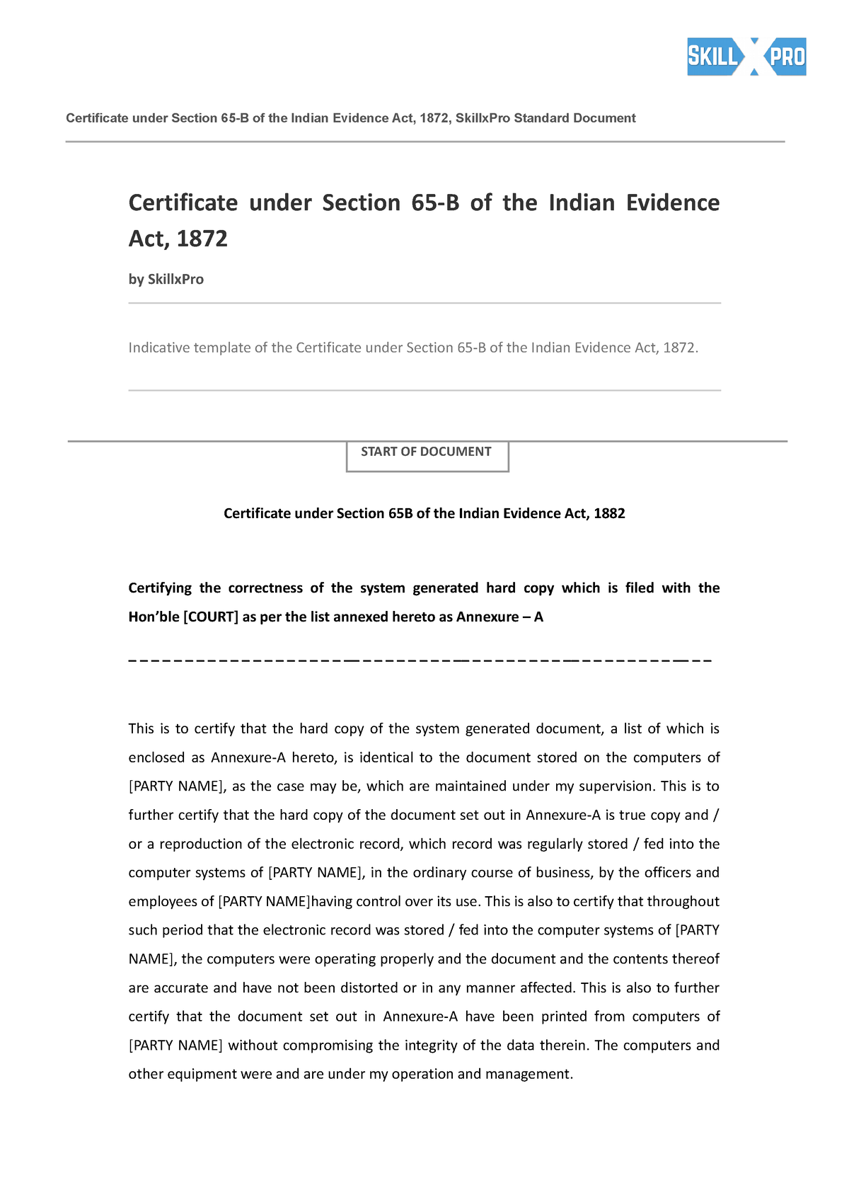 65B Certificate Format CPC - Certificate Under Section 65-B Of The ...