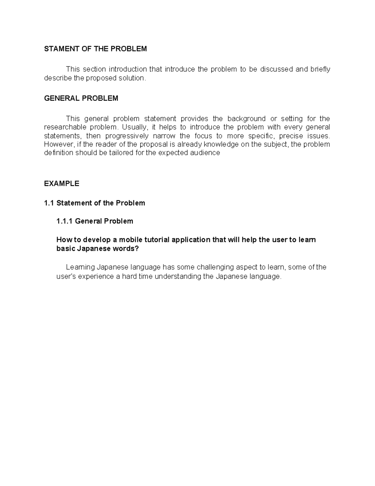 1.1 Statement of the Problem - STAMENT OF THE PROBLEM This section ...