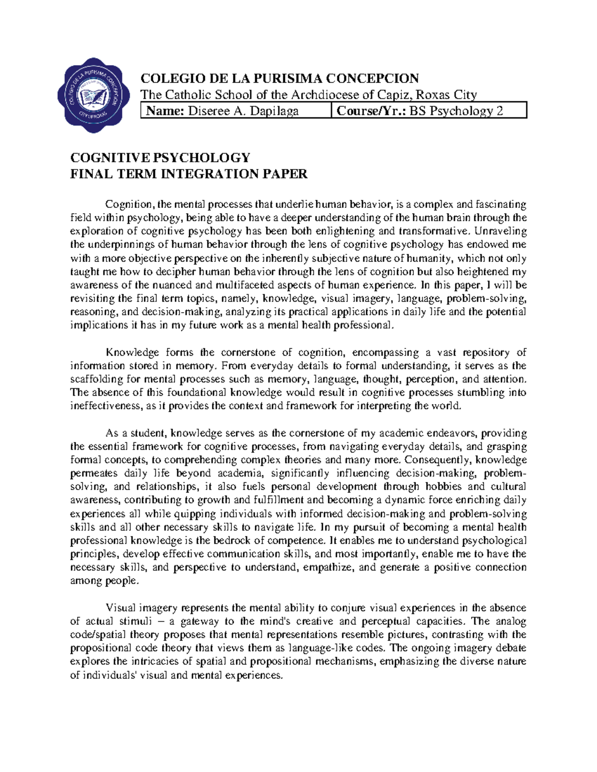 [ Cogpsych] Final Term Integration Paper - COLEGIO DE LA PURISIMA ...